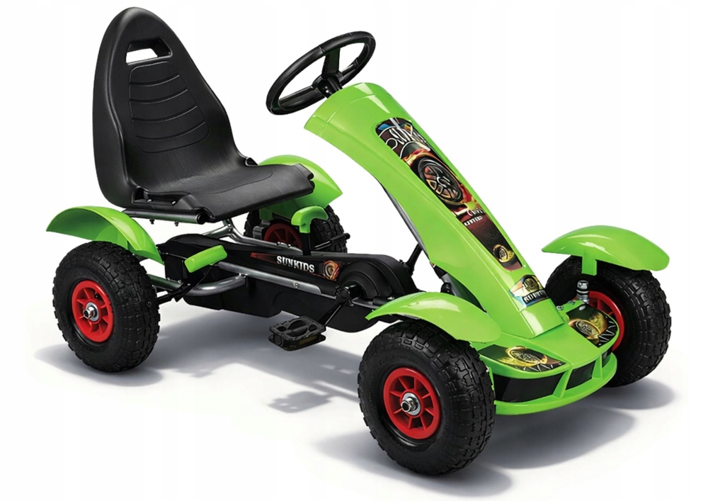 Gokart na pedały z pompowanymi kołami i hamulcem ręcznym zielony 50 kg