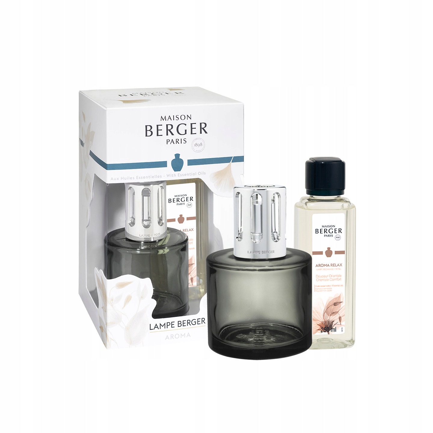 Sada katalytická lampa válec šedá náplň Aroma Relax Maison Berger