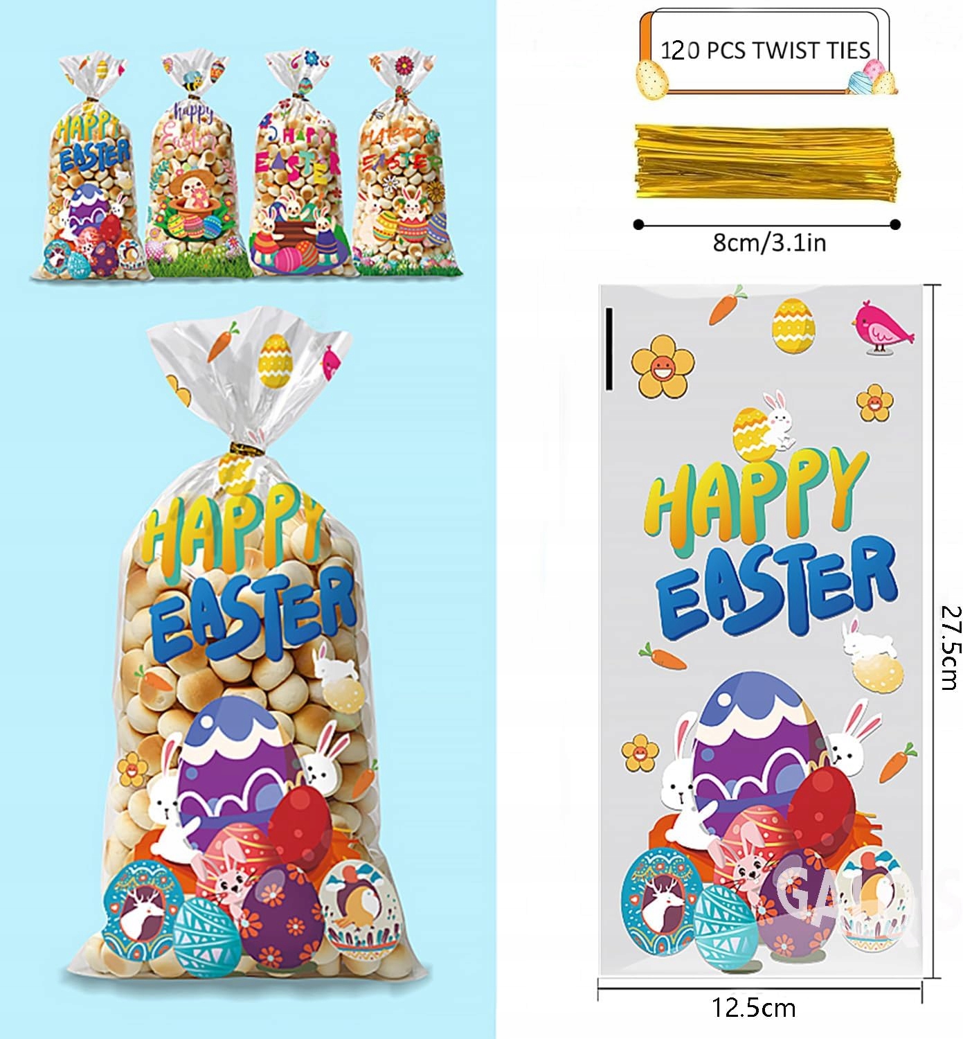 Woreczki foliowe ozdobne celofanowe na prezenty wielkanocne + wstążki 100sz Marka inna