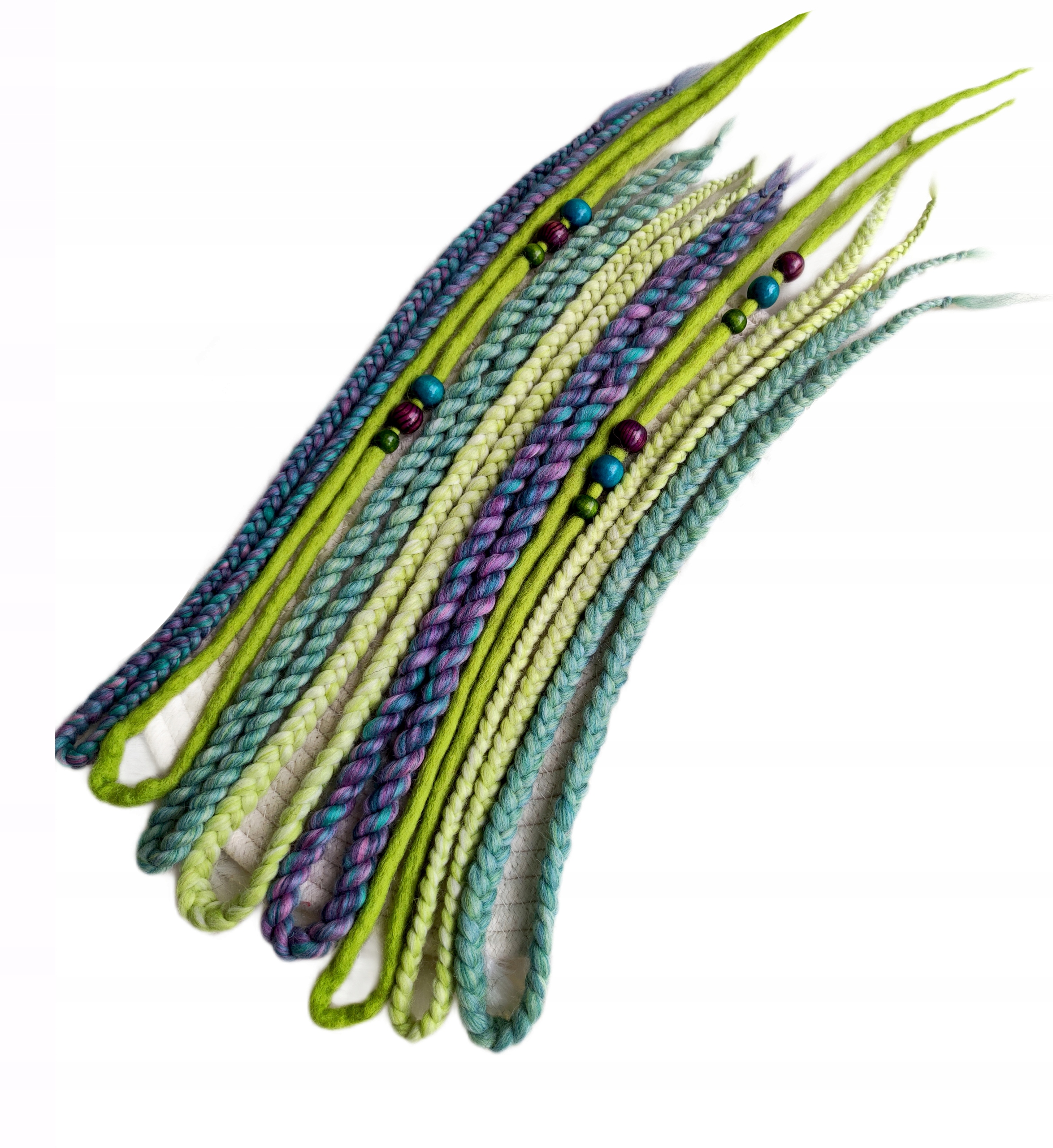 Vlněné copánky a dreadlo, zelené, Eukalyptový List, 40 kusů