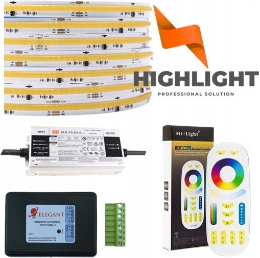 5m Led Cob Digitálna Led súprava Cct 9W 24V