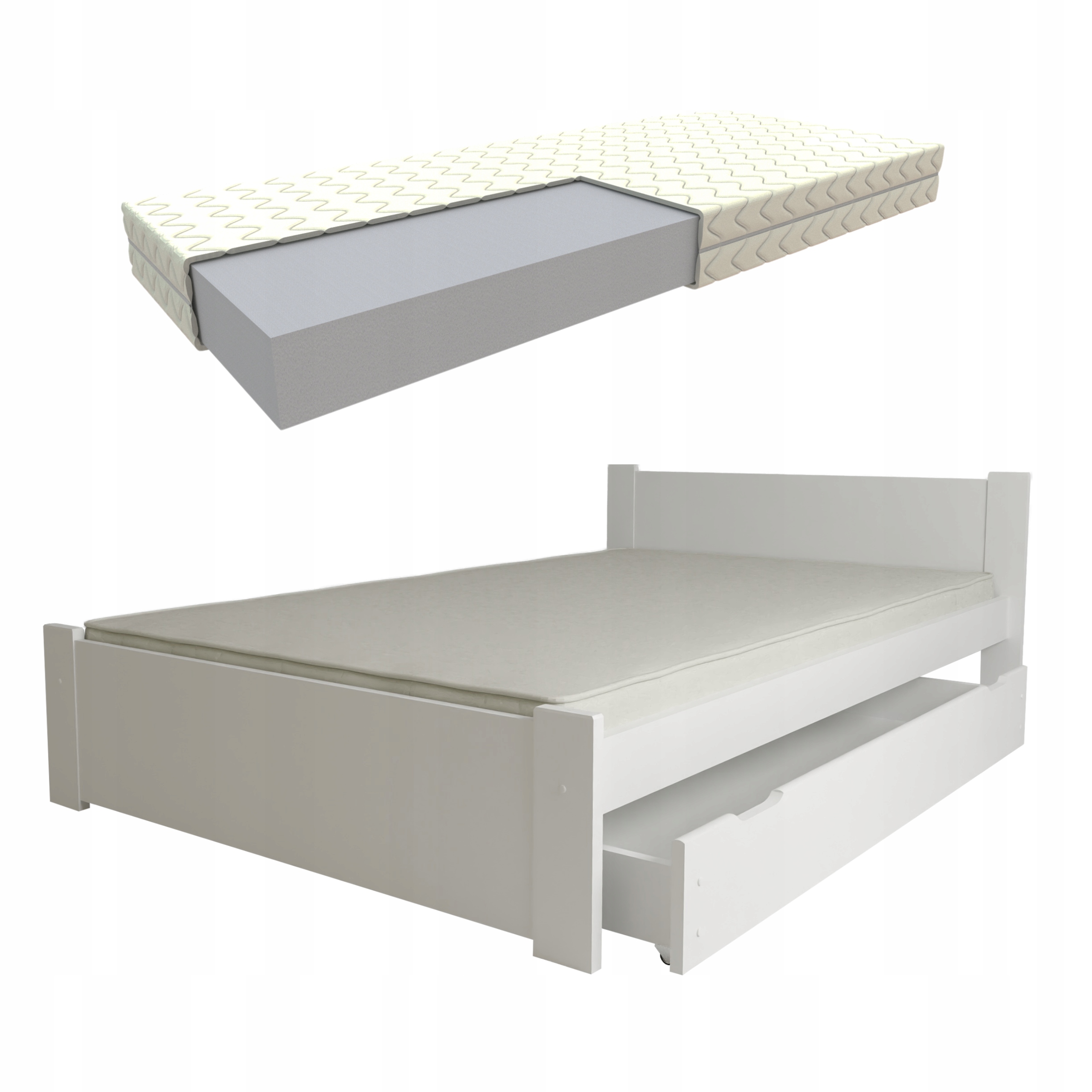 Postel D3 140x200 Bílá Šuplík A Matrace Pěnová Rošt Bonus