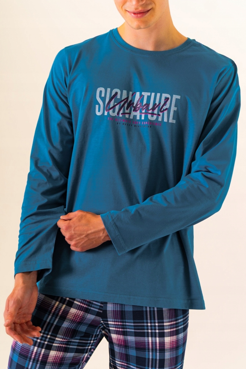 Muzzy Pánské pyžamo Signature dlouhé kalhoty s dlouhým rukávem, barva mořská R: L