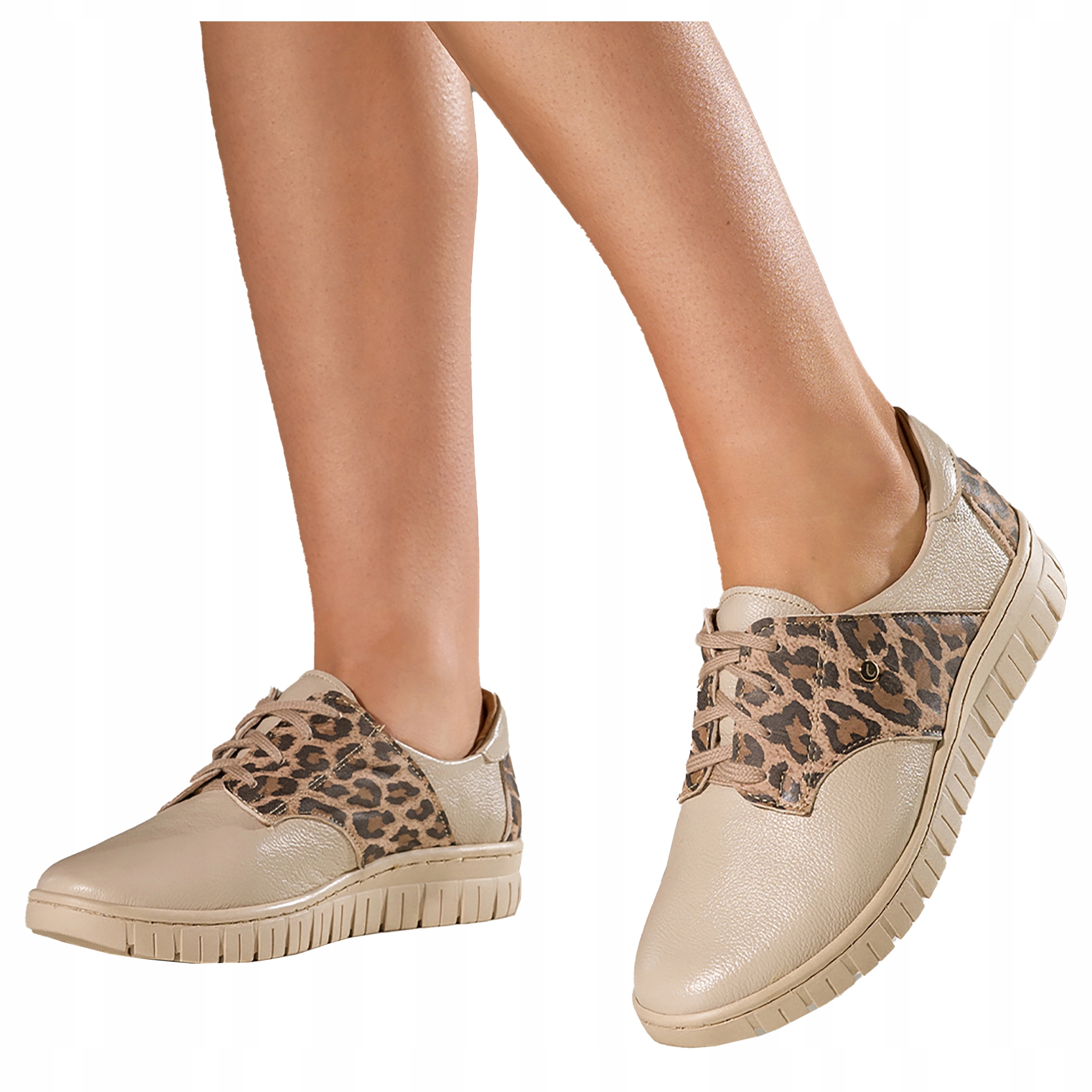 Béžové kožené tenisky Dámské Creepersy Šněrovací Pohodlné Módní vel 37