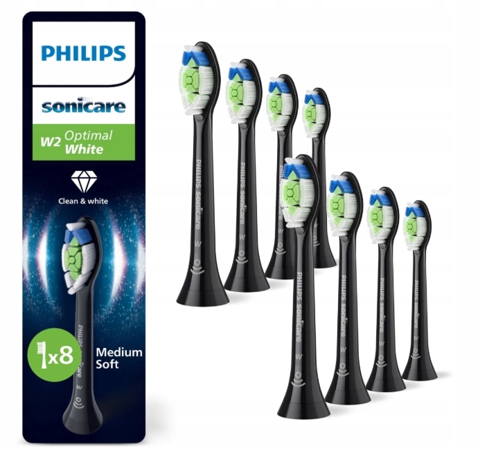 Oryginalne końcówki Philips Sonicare W2 Optimal White x8 HX6068/88 Czarne