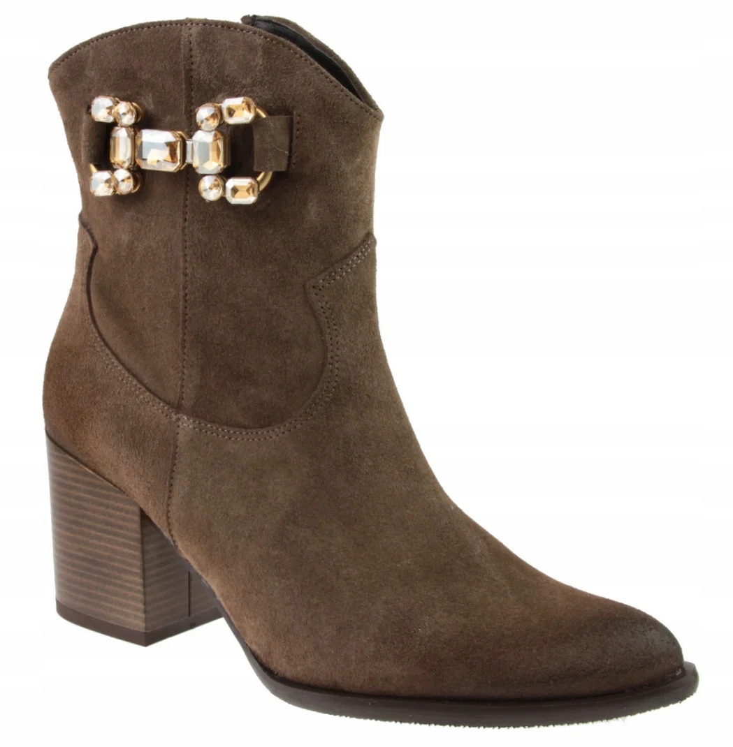 Hnědé dámské kotníkové boty na podpatku s ozdobou pro ženy Karino 37