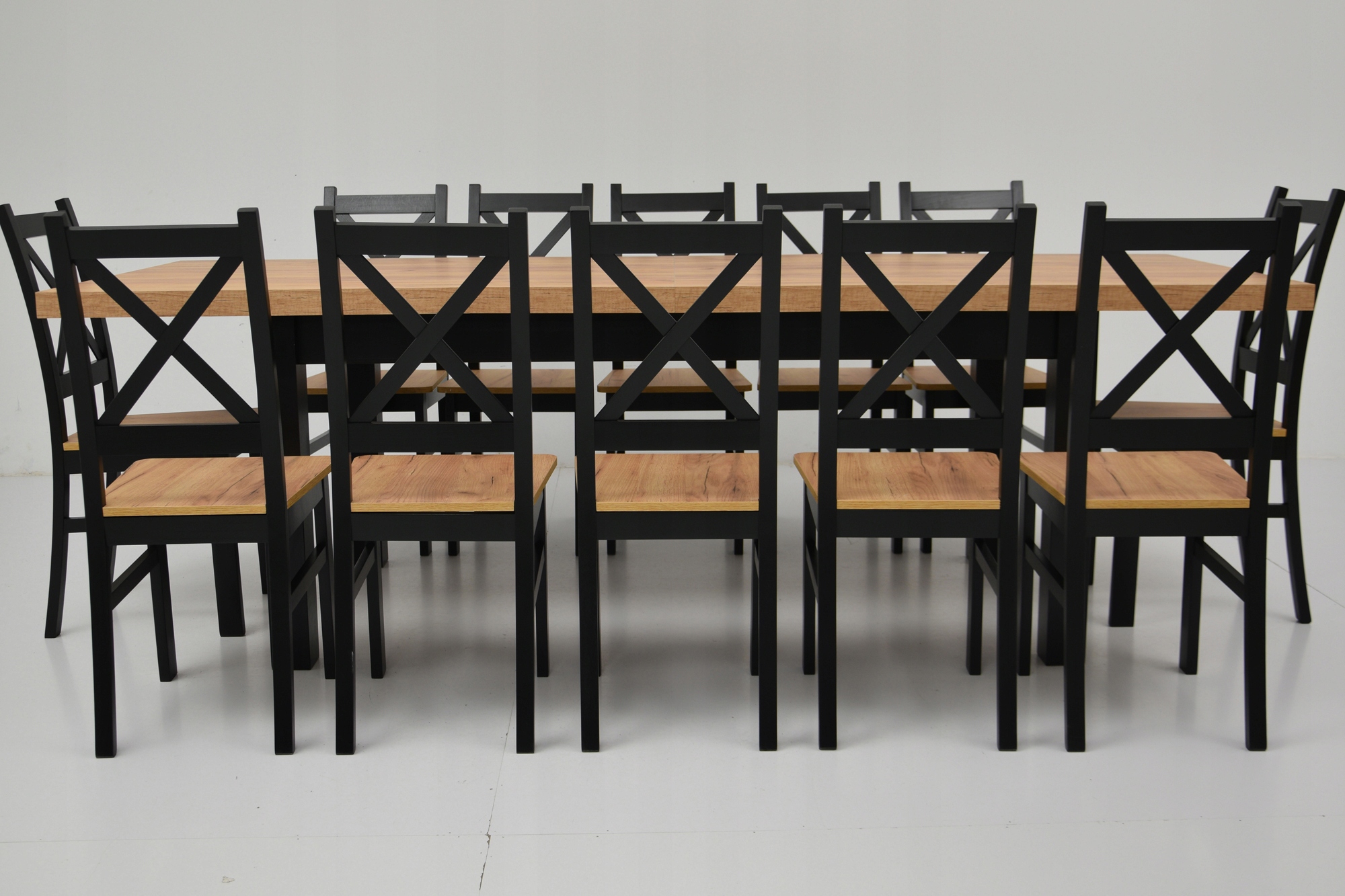 DUŻY ZESTAW do SALONU stół 12 DREWNIANYCH KRZESEŁ Kształt blatu prostokątny