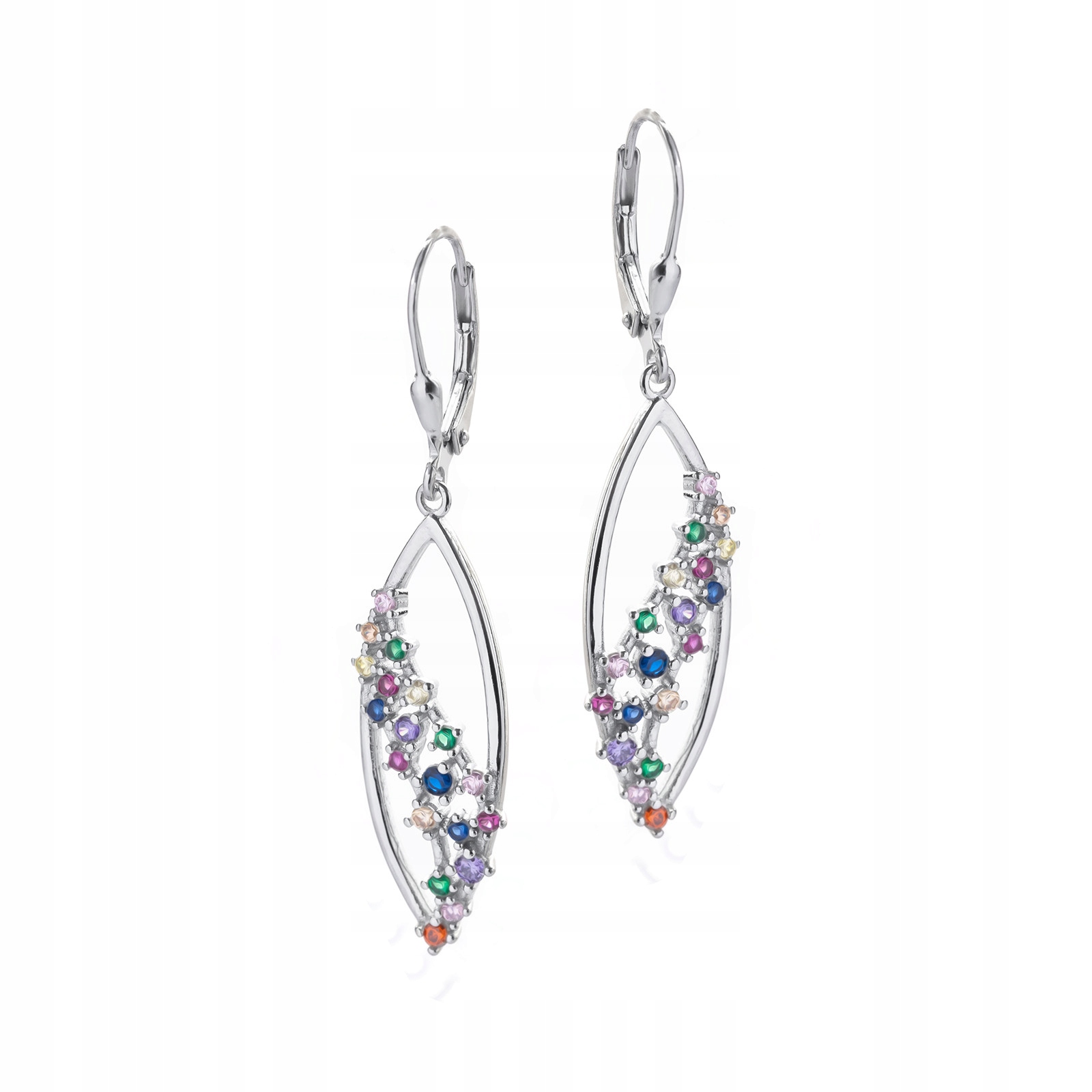 Stříbrné náušnice s visícími lístky 925 Barevné Zirkony