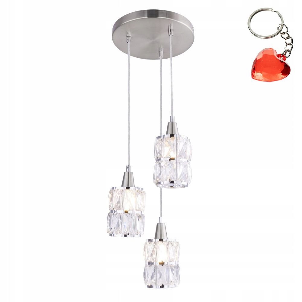 Závesná lampa do obývačky 3xE14 40W krištáľová strieborná Wolli 15760-3 Globo