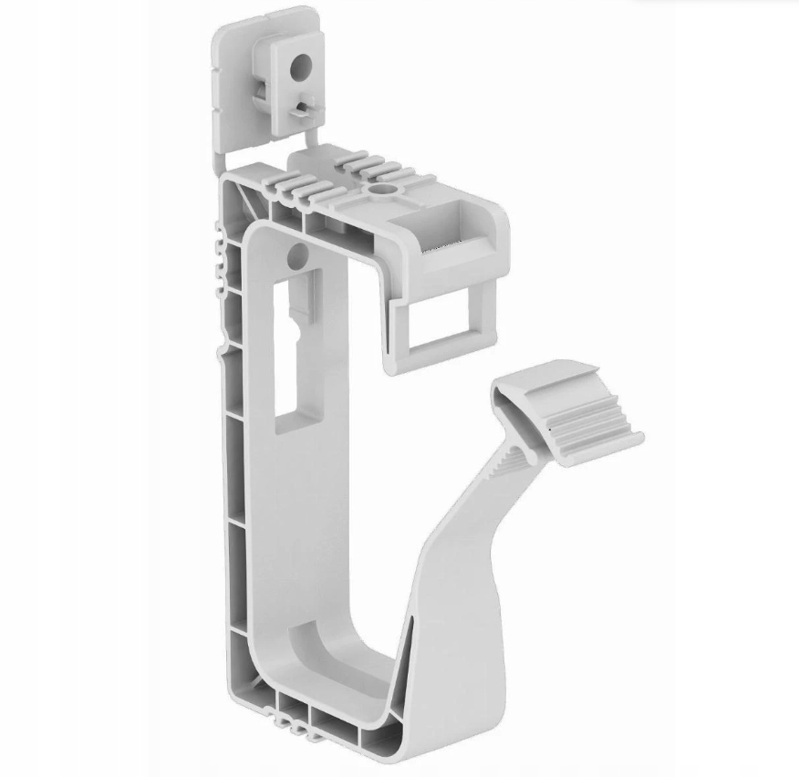  /><p>Obejma zbiorcza do uniwersalnego zastosowania, przystosowana do montażu na ścianie i suficie. Element mocujący można zamocować za pomocą kołka wbijanego lub osadzaka gazowego. Otwory mocujące o śr. 6 [mm], zalecany odstęp przy pełnym obciążeniu 50 - 60 cm.</p><p>Wersja szara, nie podtrzymująca palenia według DIN VDE 0471/DIN IEC 695 część 2-1, temperatura kontrolna 960 °C, przeznaczona do stosowania nad sufitami podwieszanymi. Z wielofunkcyjnym elementem mocującym.</p><h1>⚙️DANE TECHNICZNE</h1><img src=