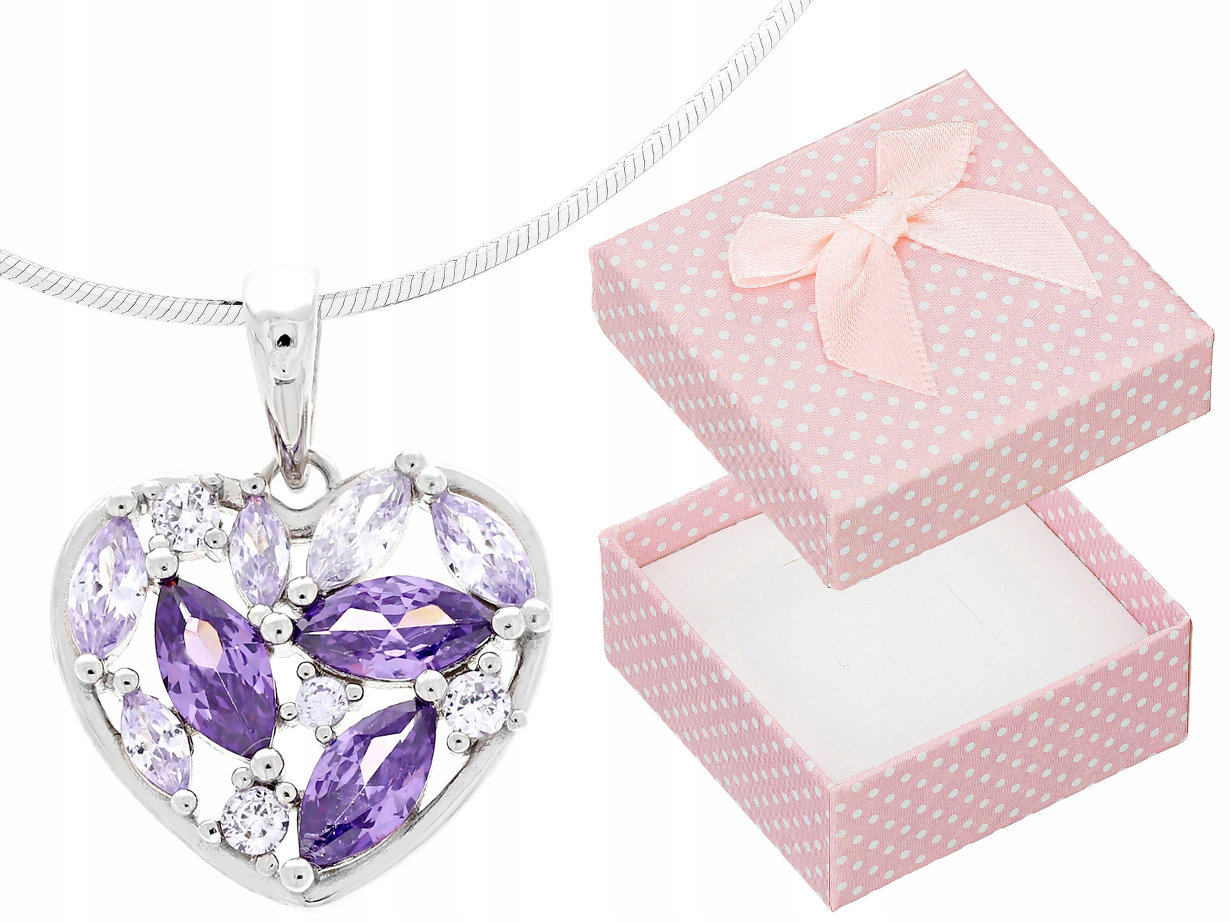 Krátký Stříbrný Dámský Náhrdelník Srdce s Fialovými Zirkony Stříbro 45 cm