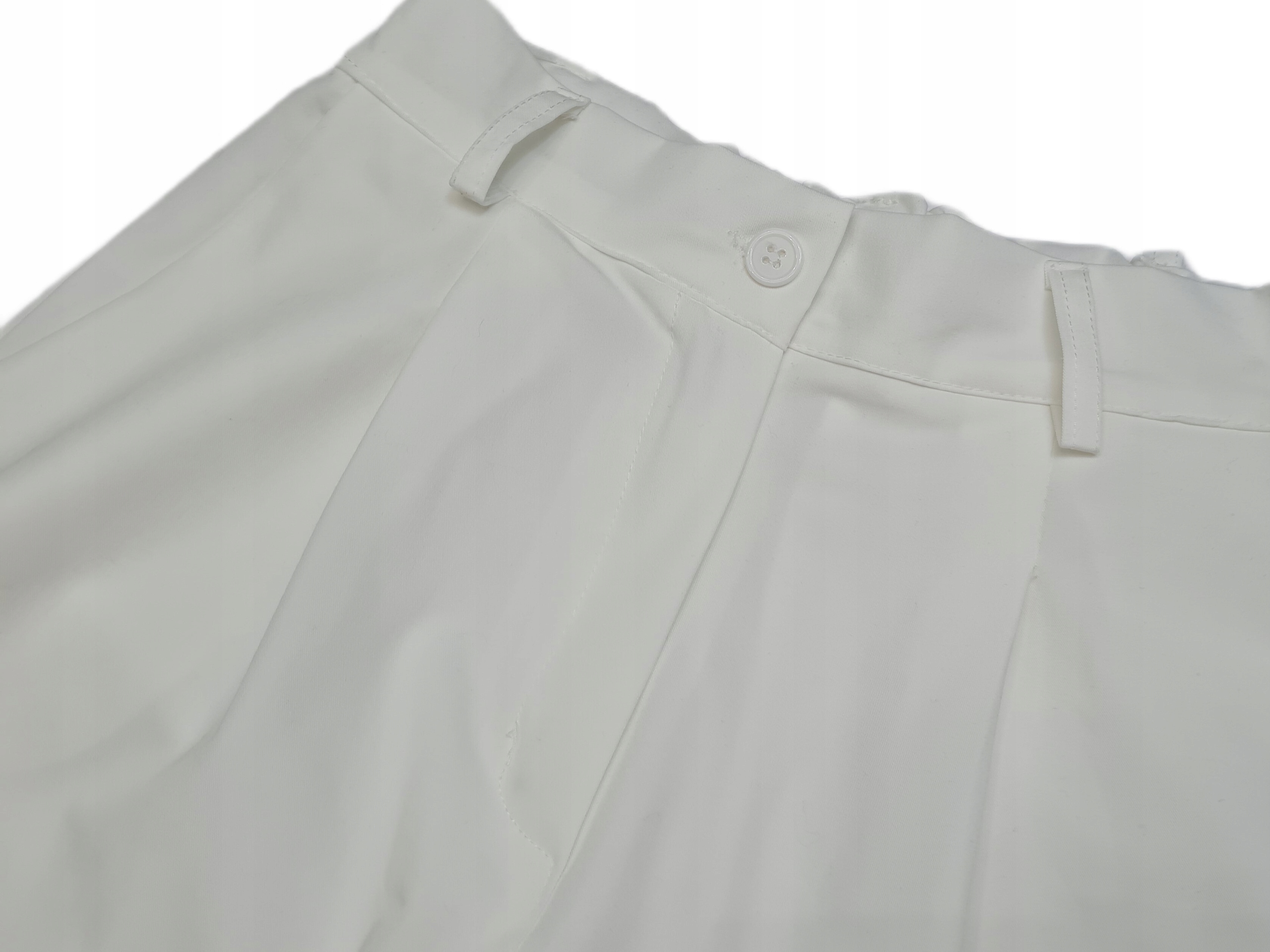 Eleganckie SPODNIE GARNITUROWE DAMSKIE BIAŁE, Wide Leg, Ecru, r.M Stan (wysokość w pasie) wysoki