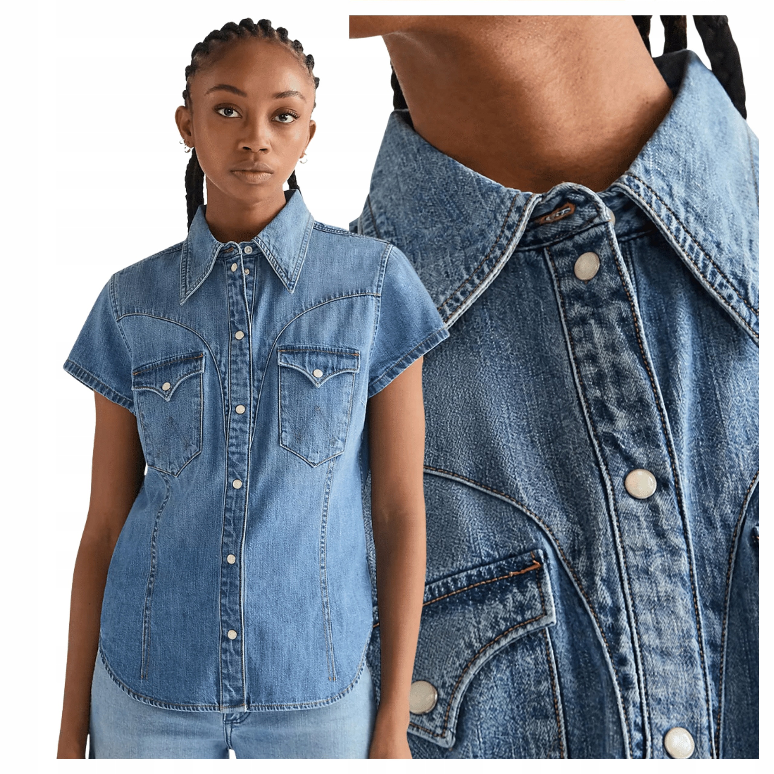 Dámská košile Wrangler Ss Stylized Western Jeansová Hazy Horizon M