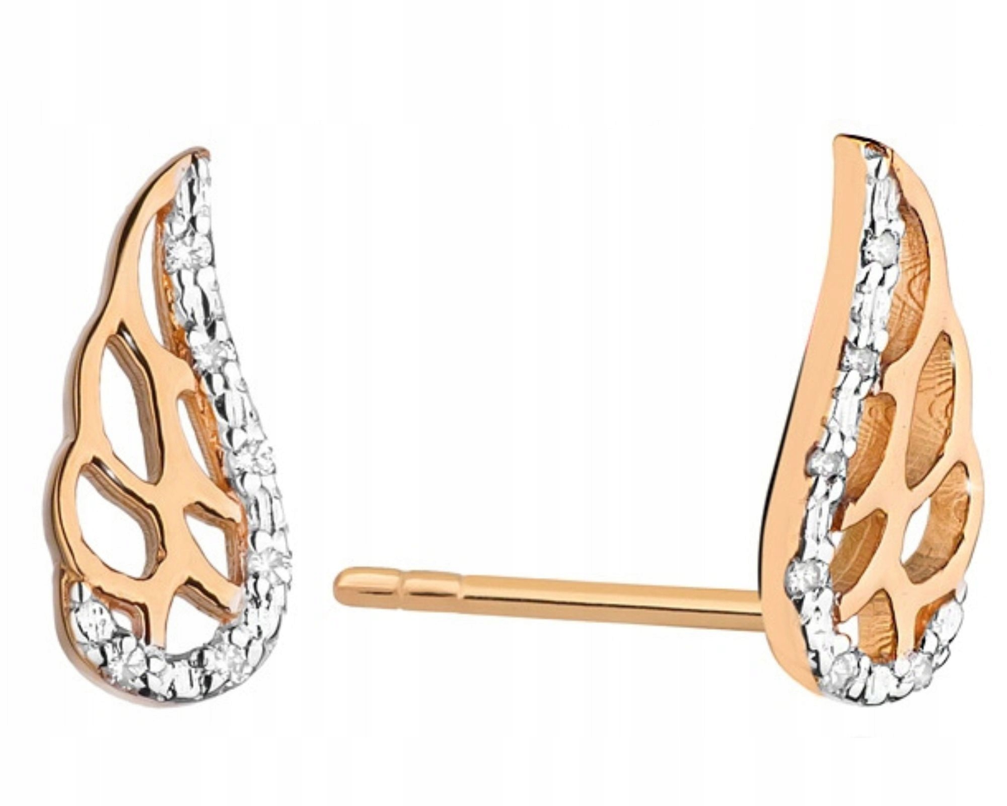 Růžové zlaté náušnice s brilianty a andělskými křídly