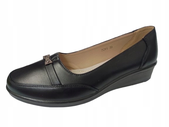 Półbuty na koturnie r37 mokasyny czarne damskie buty babciowe