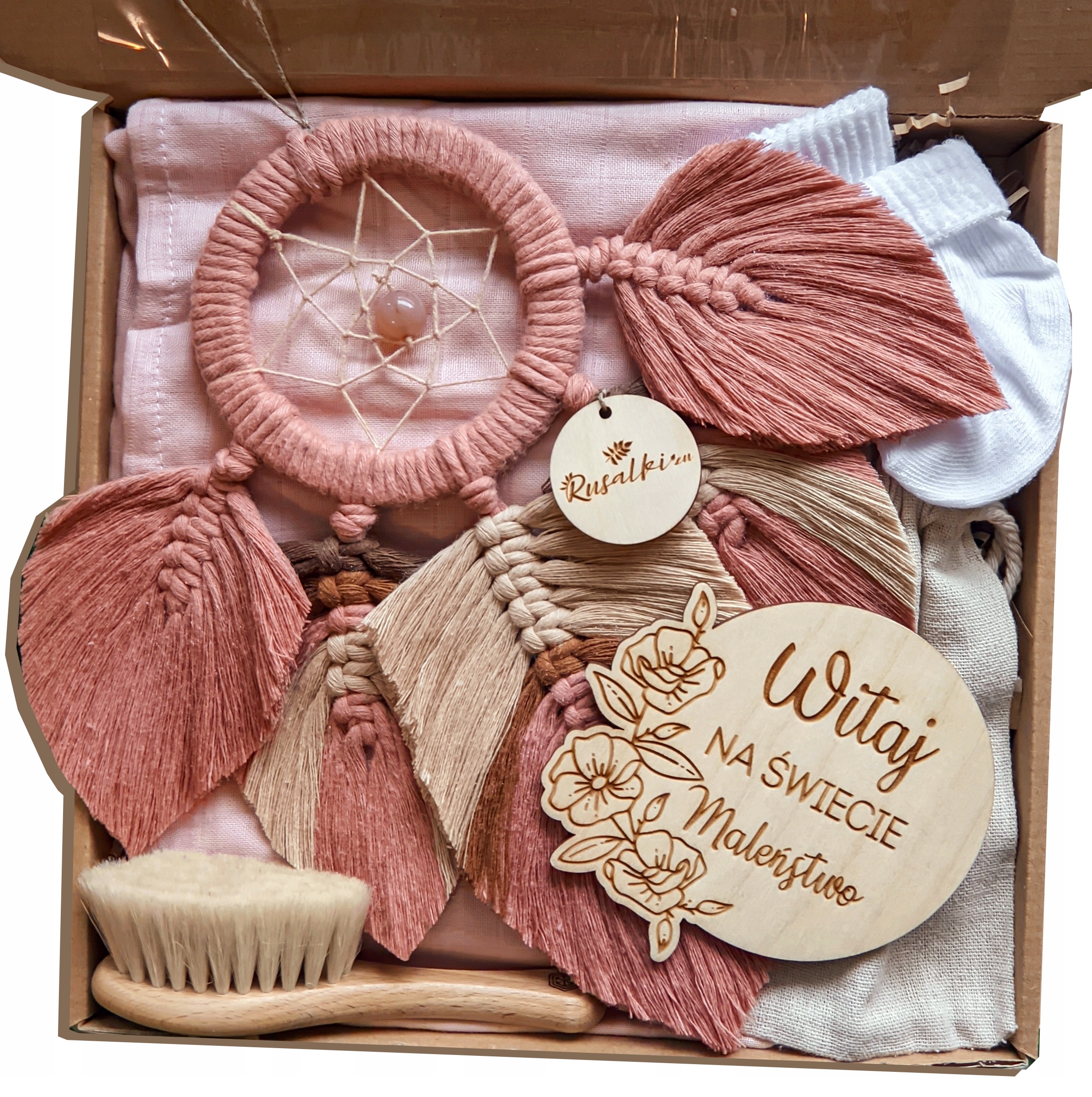 růžový dárek suvenýr pro novorozence lapač snů