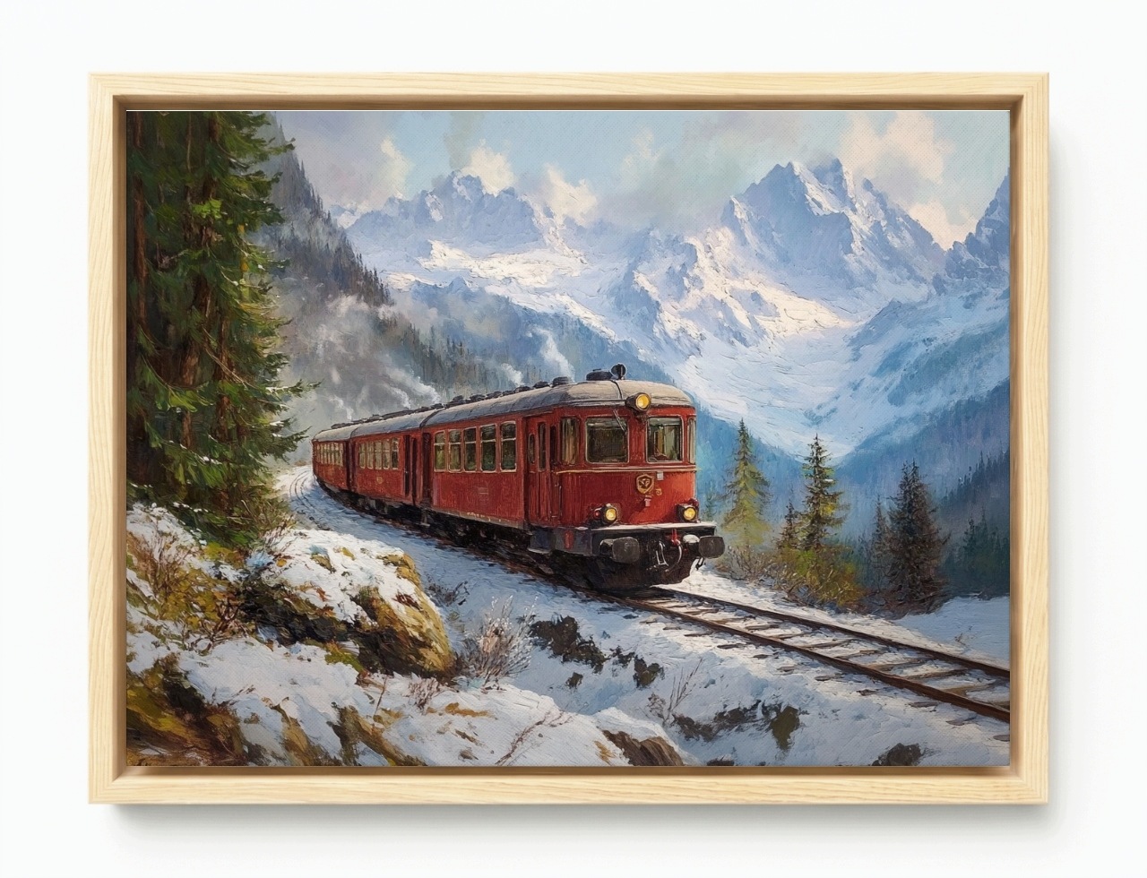 Obraz Rám Americký Box Hory Alpy Vlak Železnice Retro Vintage Zima 100x75