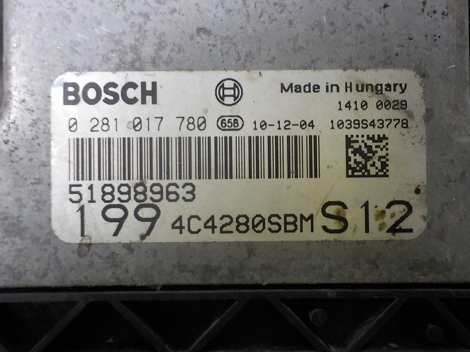 FIAT GRANDE PUNTO computer control unit 0281017780 51898963
