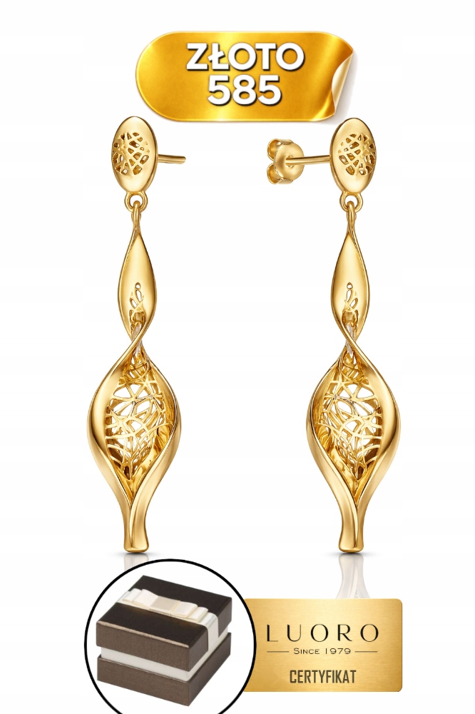 Náušnice Zlaté 585 14K Ažurové Zdobení Šroubovací 3,7 CM Elegantní