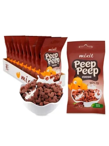 9 x Snídaňové cereálie Peep Peep Kakaové do kapes Mixit, 25 g