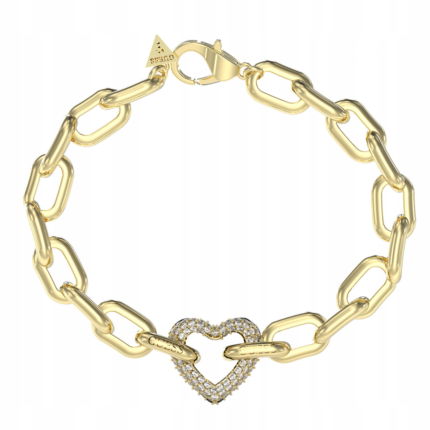 Dámský zlatý náramek Guess zirkon srdce 18 cm