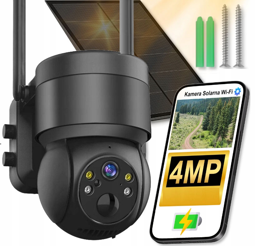 SOLARNA KAMERA WIFI 4MPX SMART ZEWNĘTRZNA OBROTOWA IP BEZPRZEWODOWA ALARM
