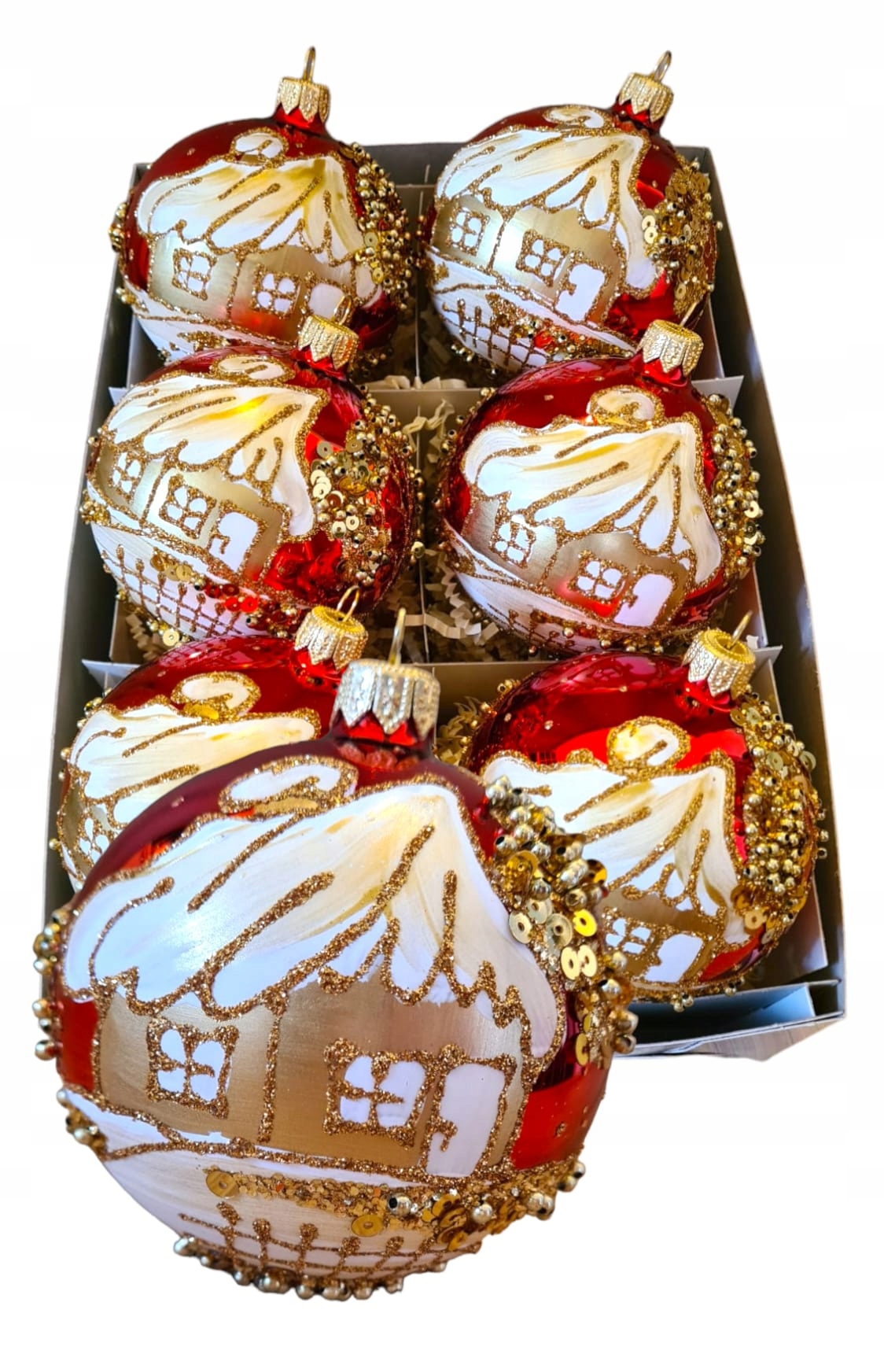 BOMBKI CHOINKOWE SZKLANE DEKOROWANE 8 cm.