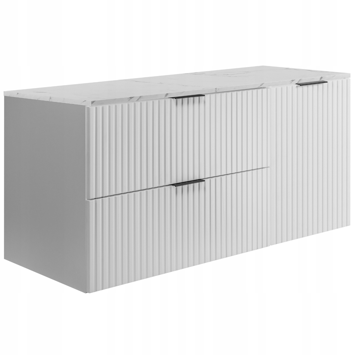 Koupelnová skříňka pod umyvadlo 120 Bílá Ryflovaná přední strana Mramorová deska