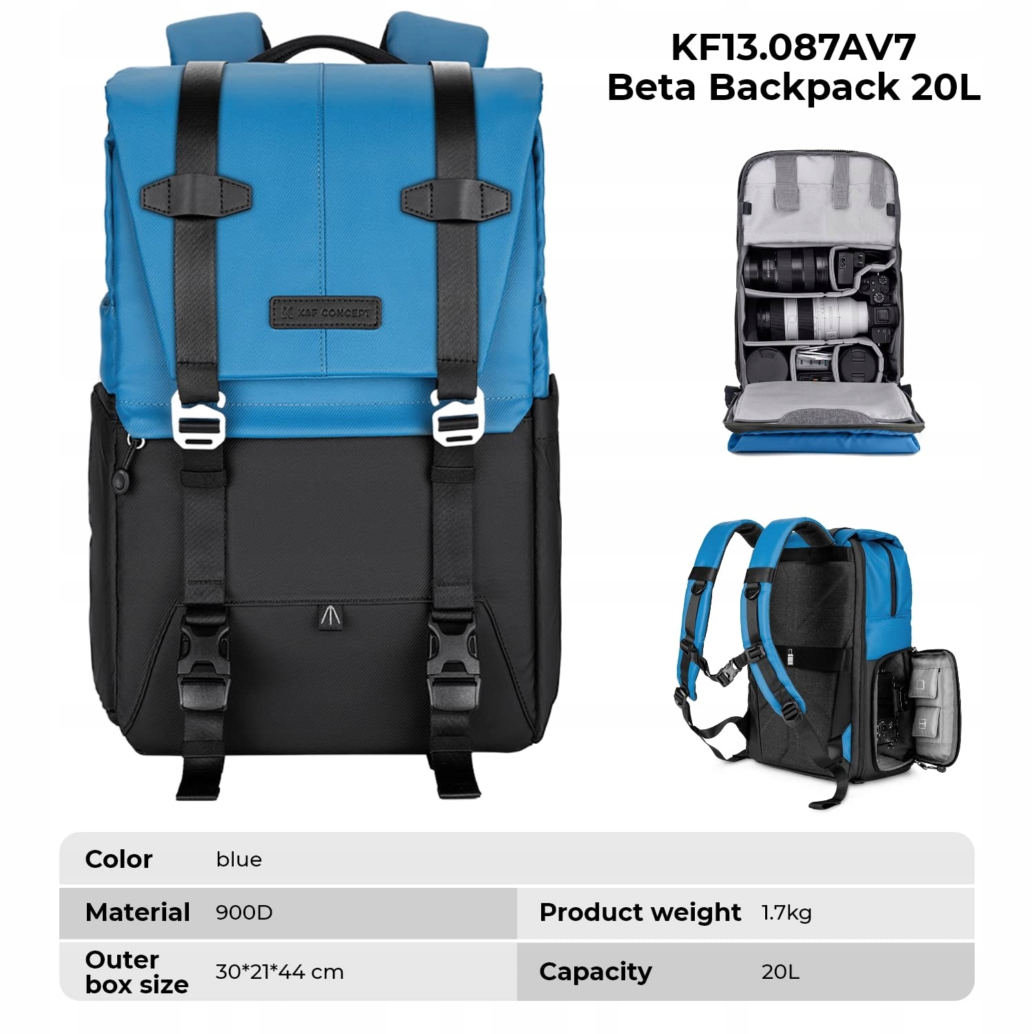 K&F CONCEPT Plecak Na Aparat Z Przegrodą Na Laptop 15-15.6 Cal — miniatura 8