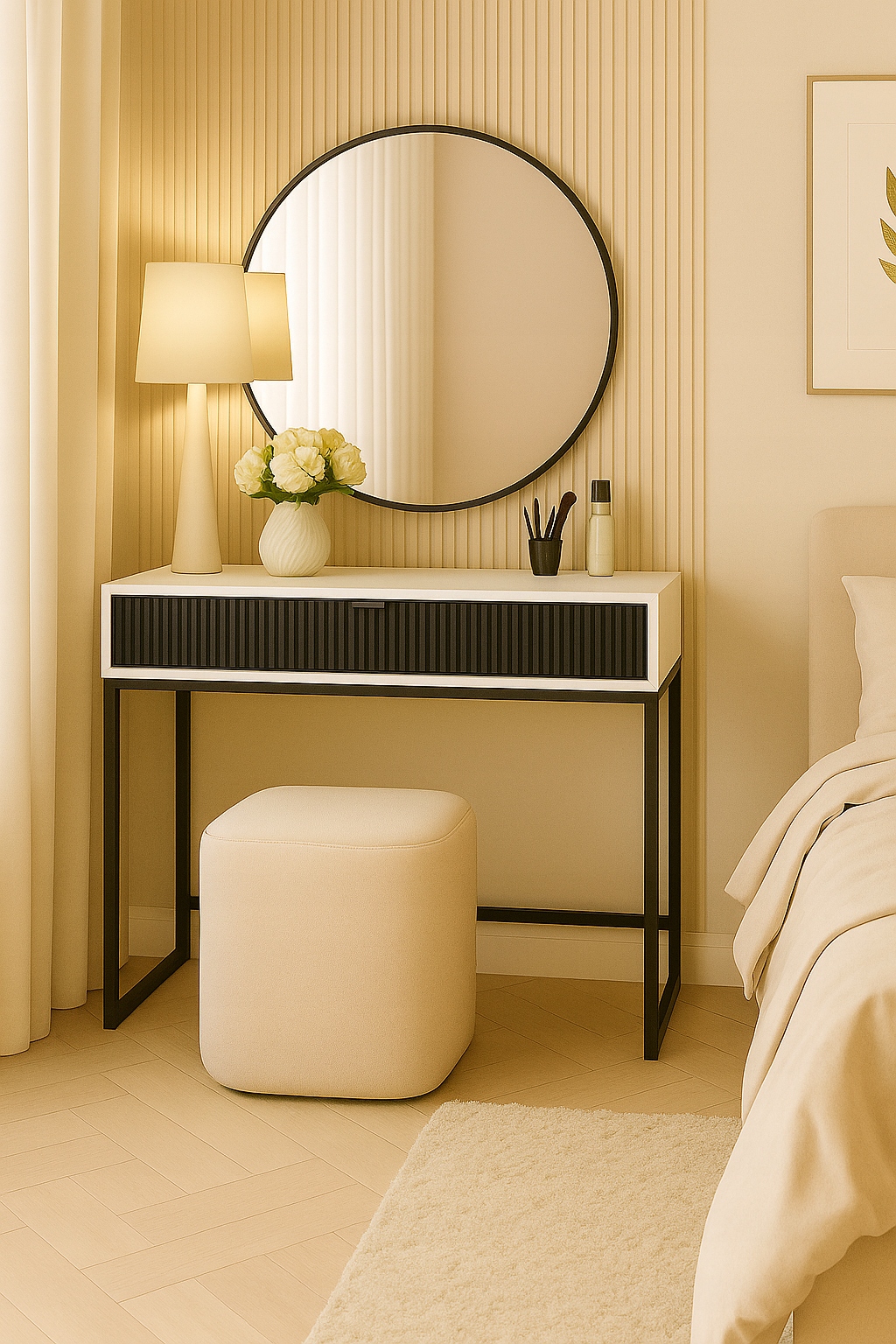 Toaletka 80x50x76 cm ryhovaná, čierne nohy, biela, matná čierna