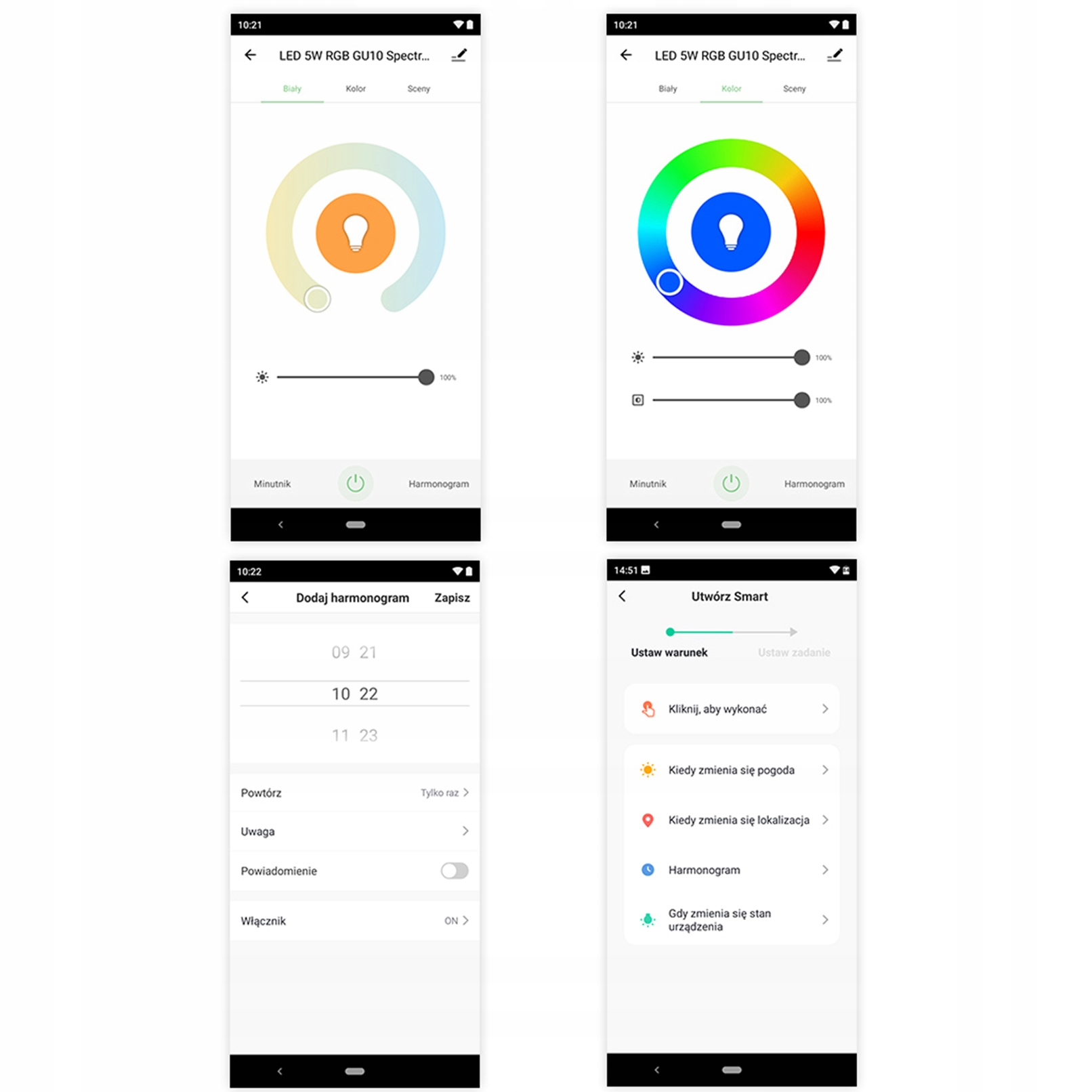 ŻARÓWKA SMART LED 9W E-27 WIFI KOLORY RGB 930lm Marka Spectrum SMART