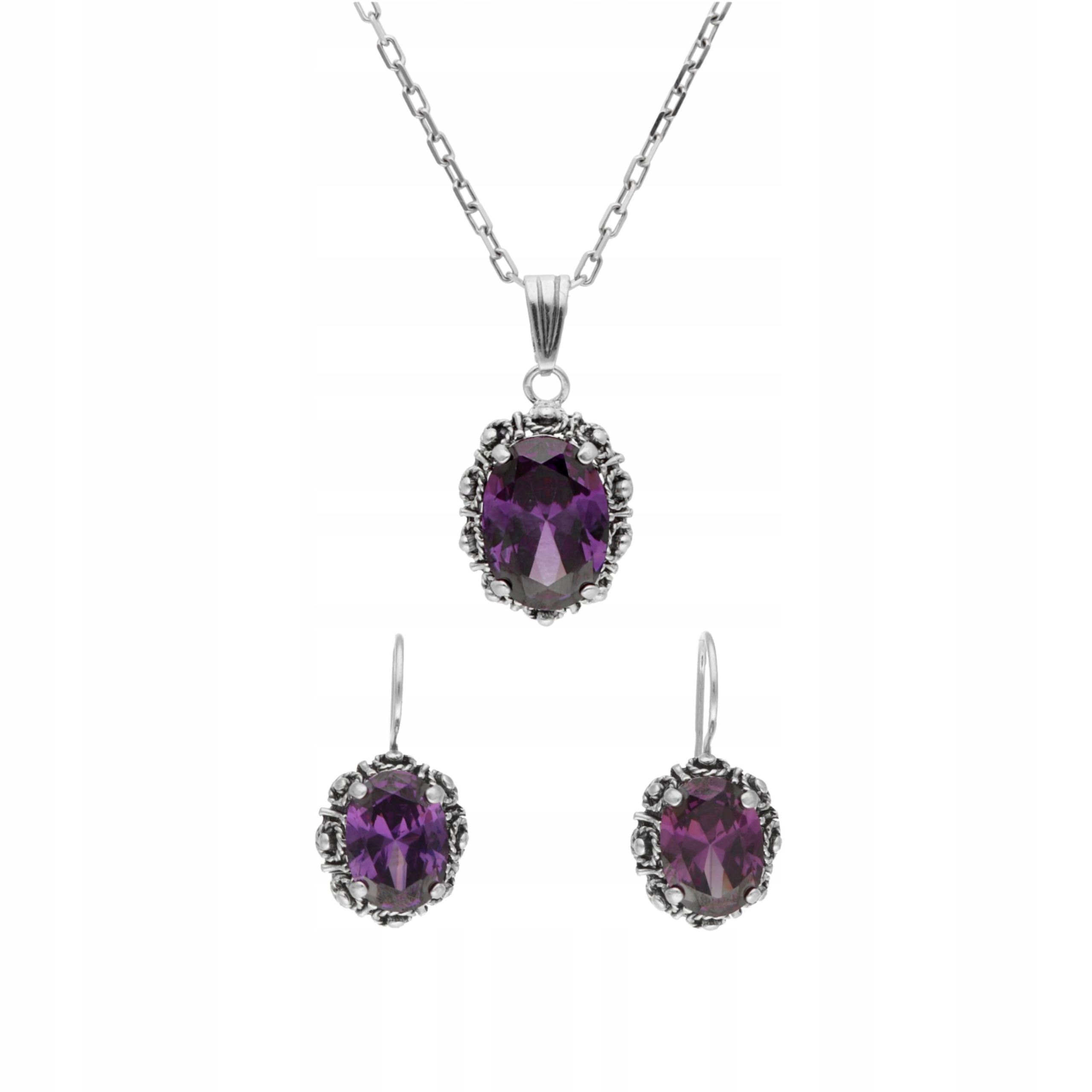 Komplet s fialovými zirkony, stříbro