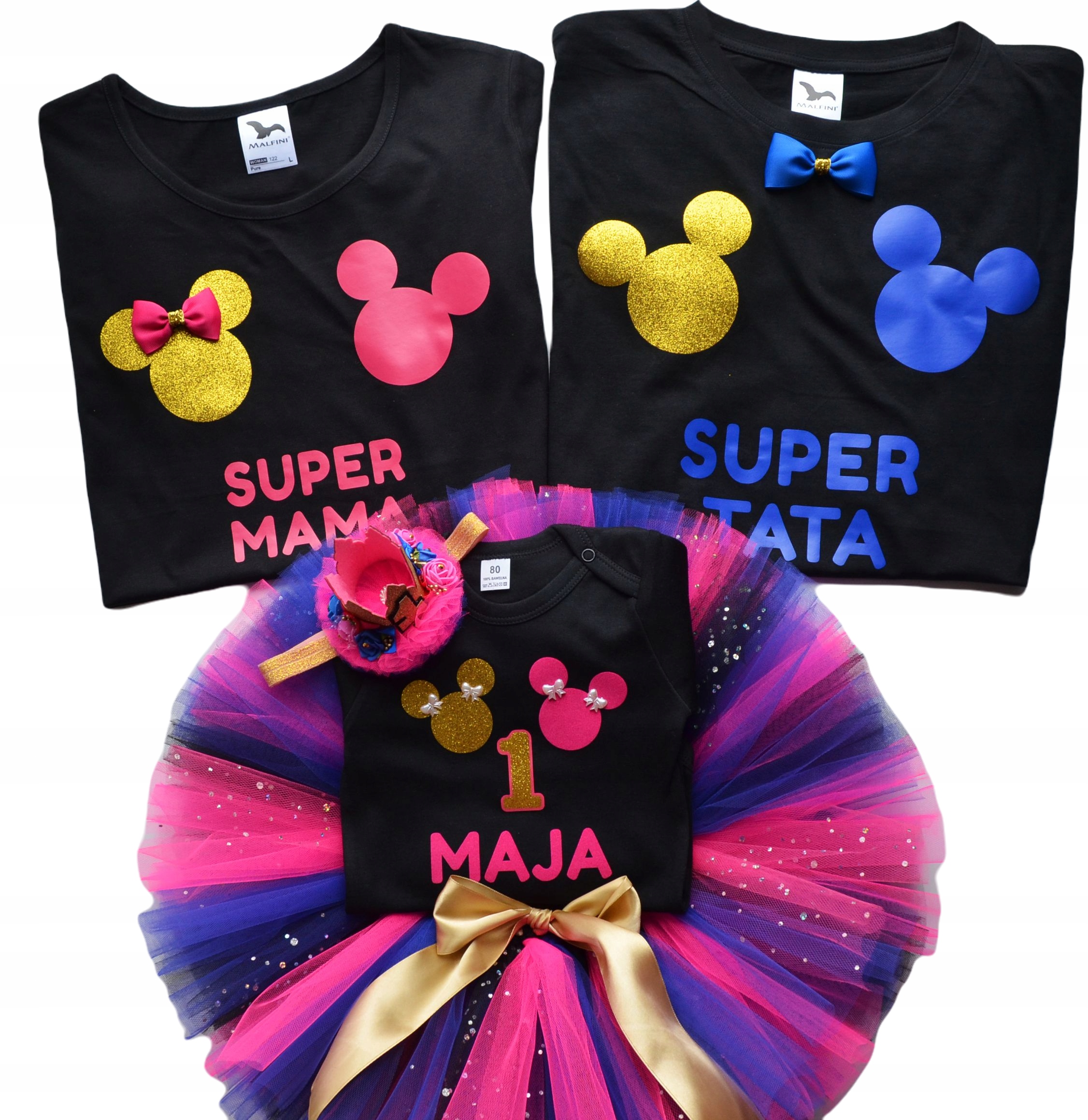 

Komplet na roczek z koszulkami dla rodziców myszki