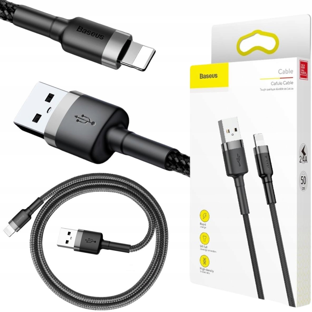 Kabel Usb-a Lightning iPhone Baseus Cafule CALKLF-AG1 50cm Apple 2.4A