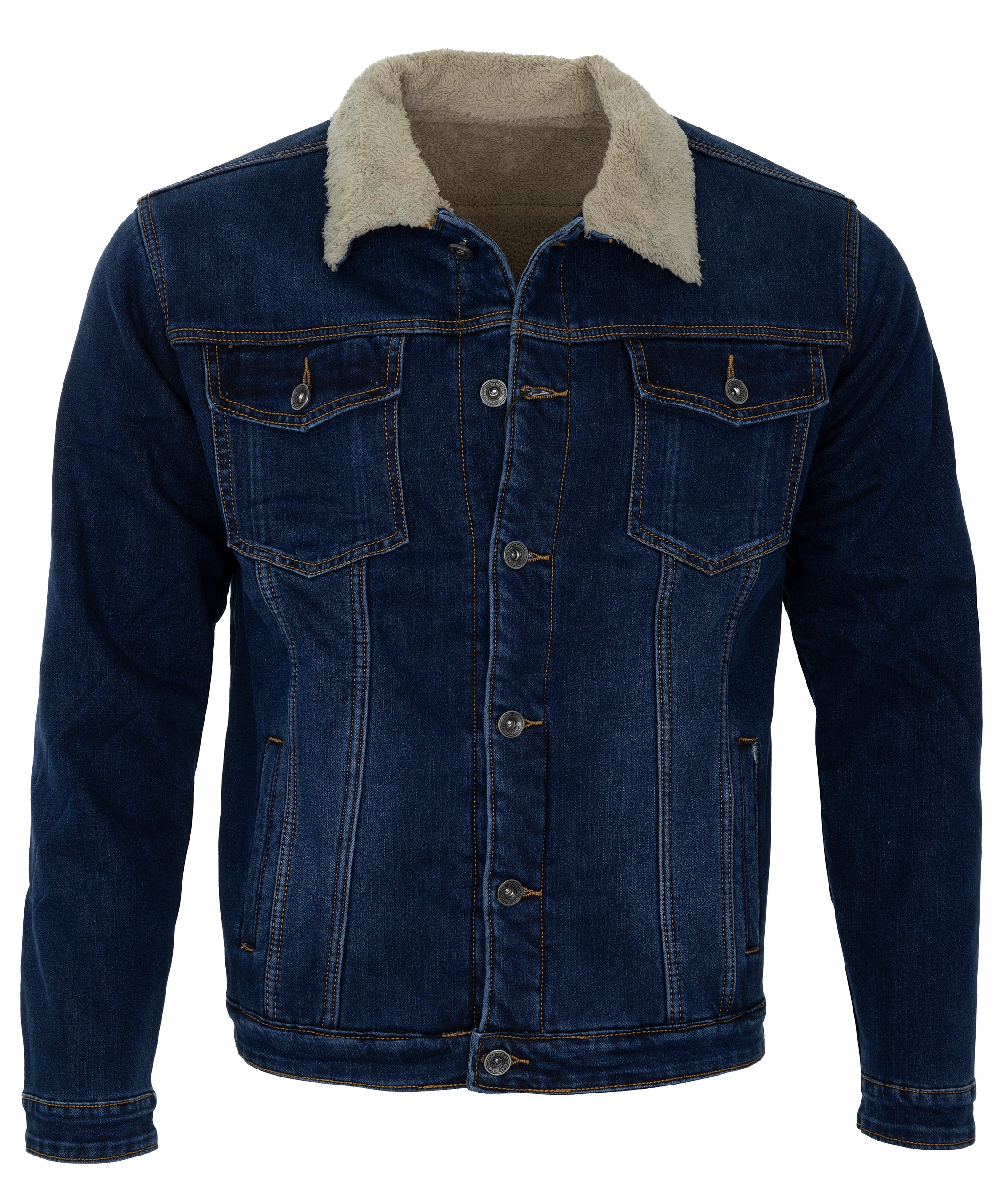 Katana Pánská Tmavě Modrá Džínová Bunda Zateplená Kožešinou Bavlna 4XL