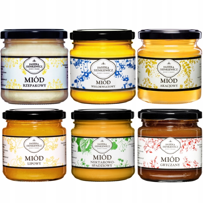 Zestaw Miodów 250G 6 Smaków Pasieka Sienkiewicz