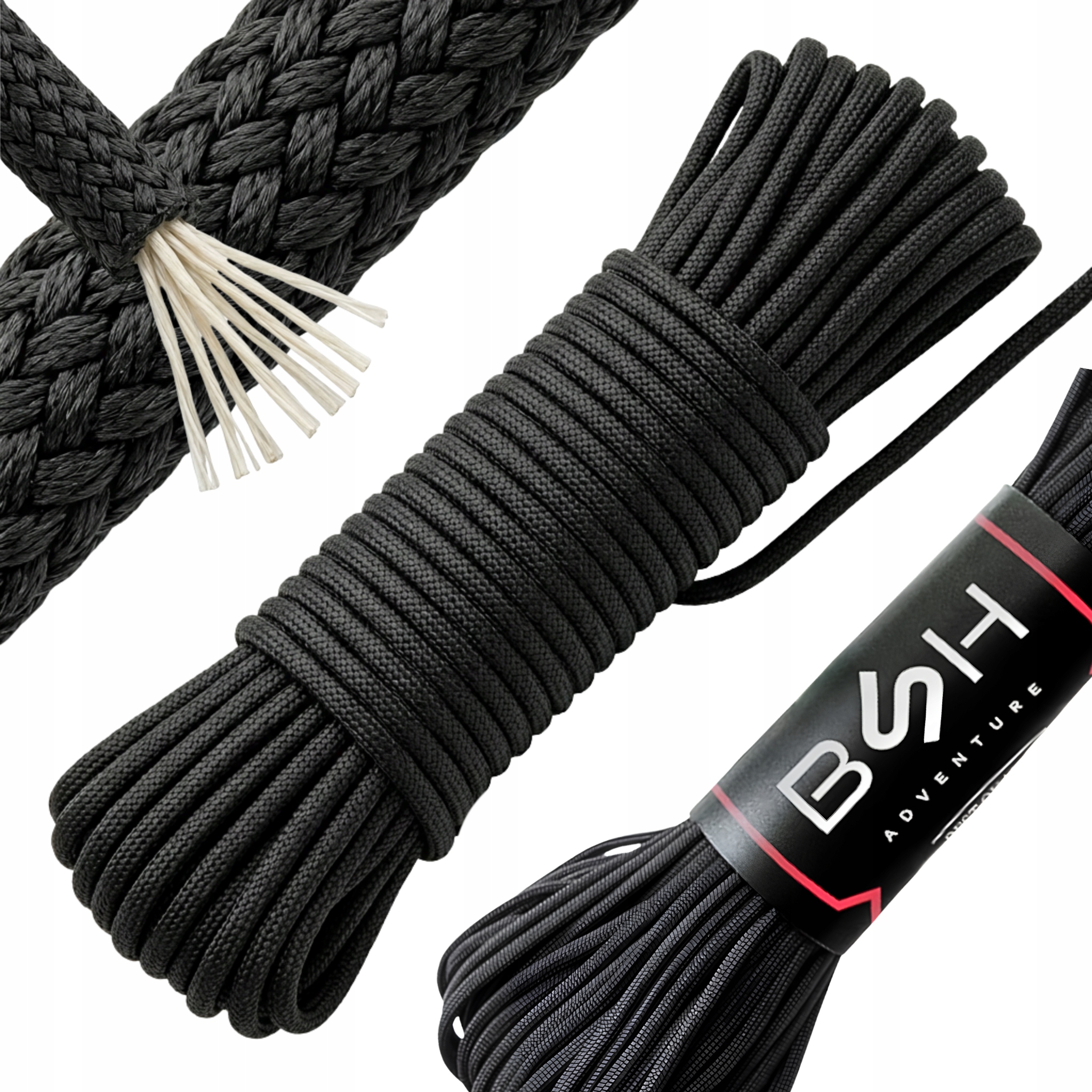 Bsh Mocna Wytrzymała Linka Paracord Survival Czarna 30m 180 kg