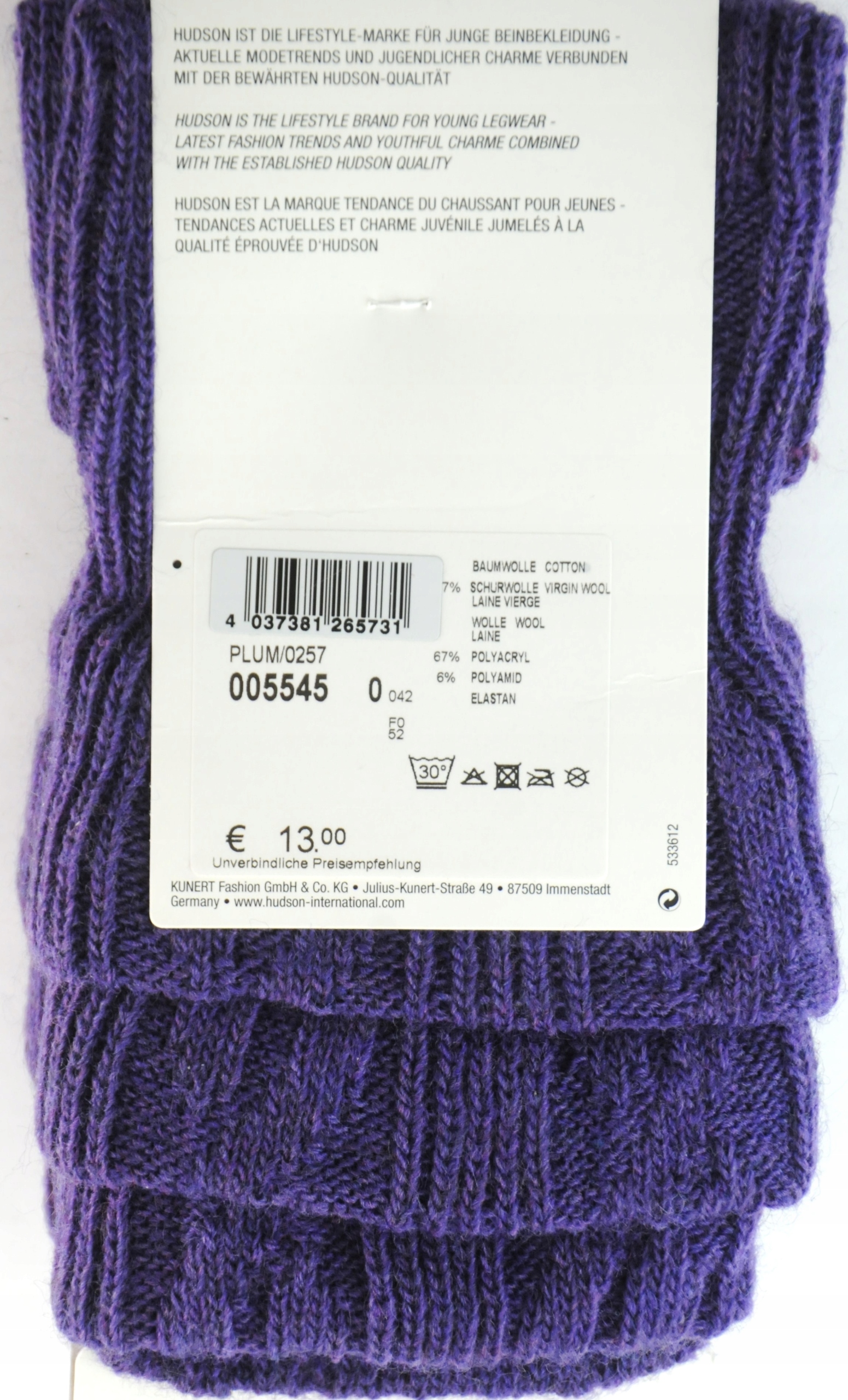 GETRY OCIEPLACZ HUDSON WEŁNA AKRYL UNI FIOLET -50% Model GETRY KUNERT-HUDSON