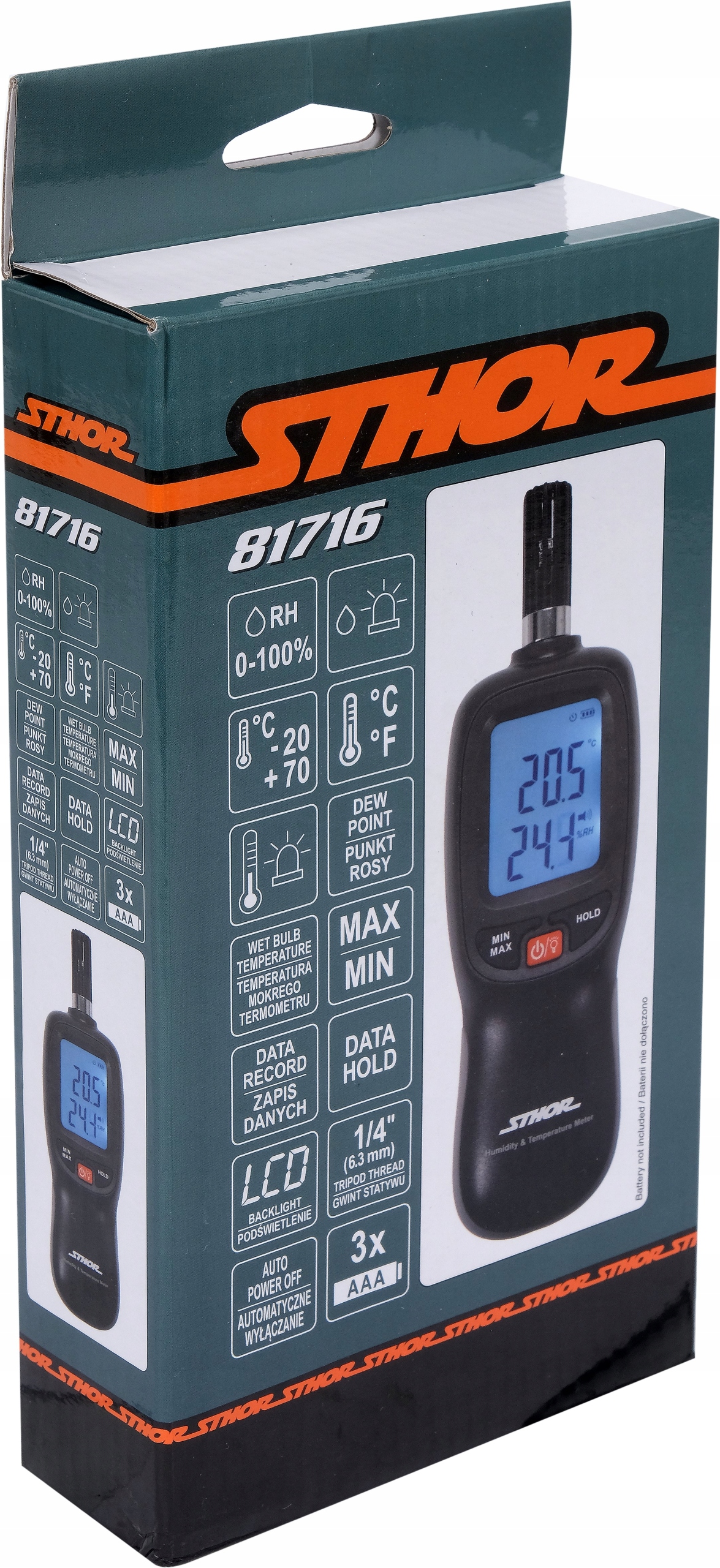 HIGROMETR MIERNIK WILGOTNOŚĆ TEMPERATURA POWIETRZA Rodzaj termohigrometr