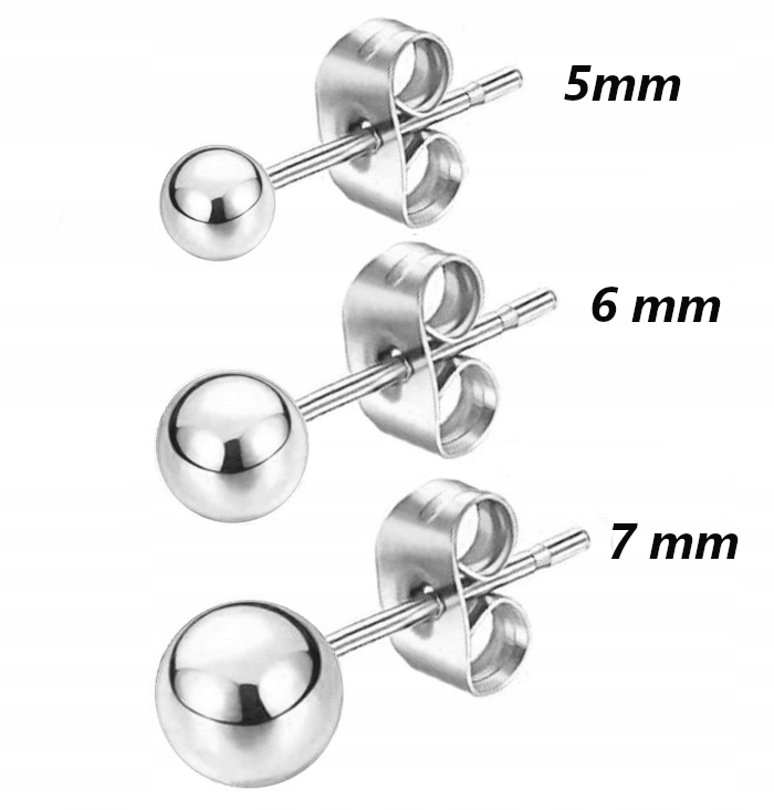 

Kolczyki Srebrne Kulki 3 Sztuki 5,6,7 mm Stal