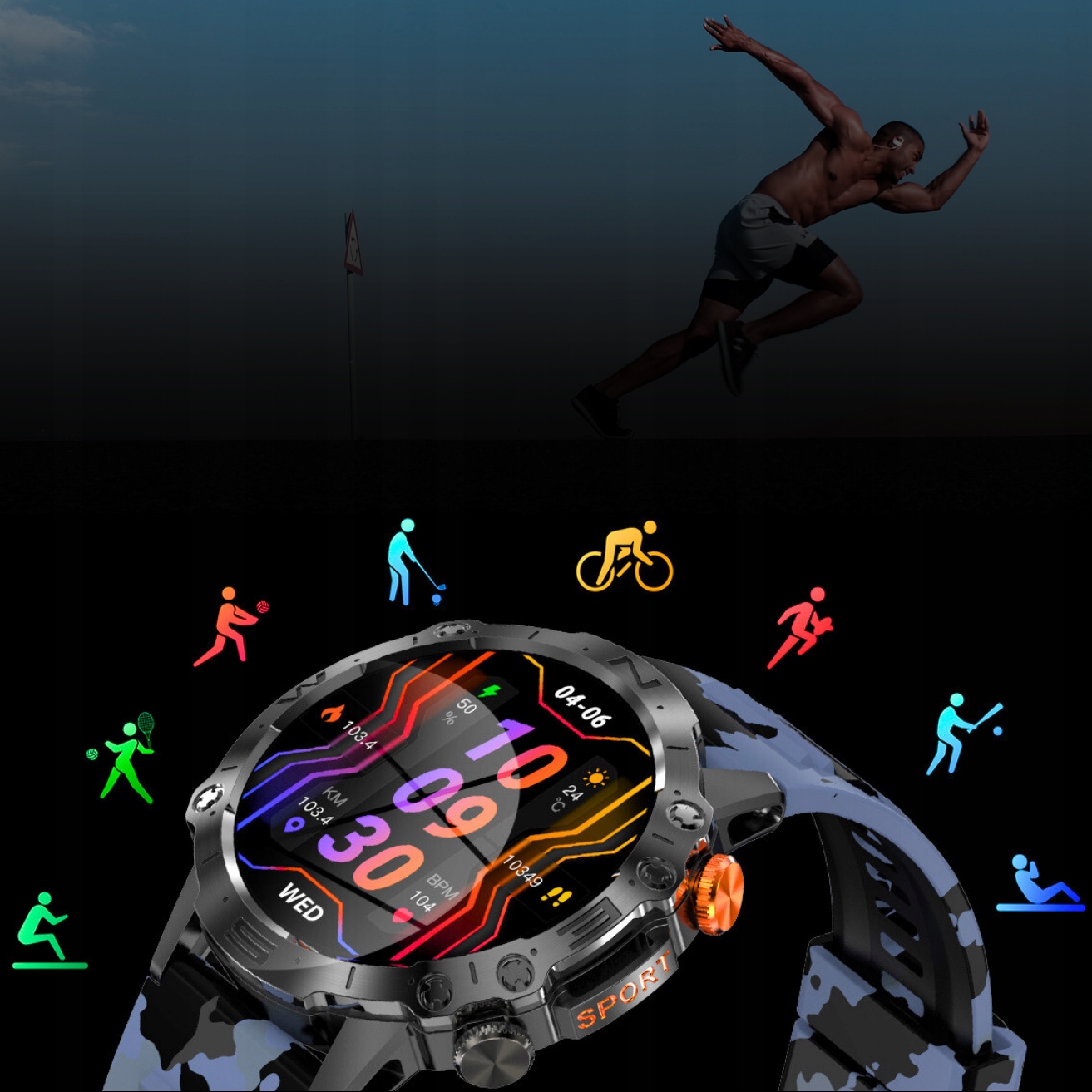 ZEGAREK SMARTWATCH MĘSKI 466x466 ROZMOWY MENU PL Marka Vess