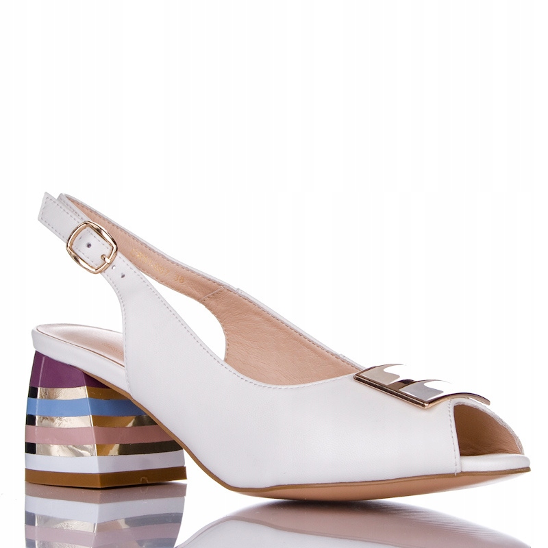 Bílé sandály s barevným podpatkem S.Barski CR51-007, elegantní kůže, velikost vel.