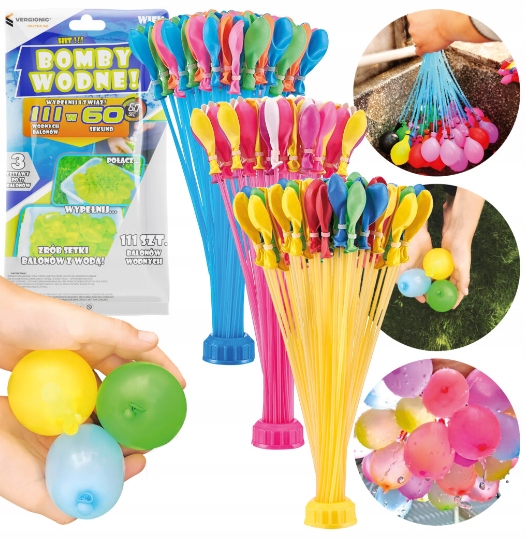 Vergionic 25x Balony wodne z napełniaczem 111 szt łącznie 2775 szt Mix