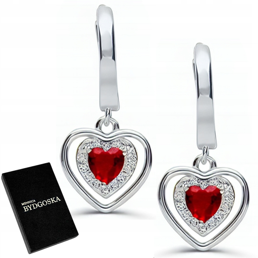 Srebrne Kolczyki Angielskie Z Cyrkoniami Serce Srebro Próba 925 Rodowane