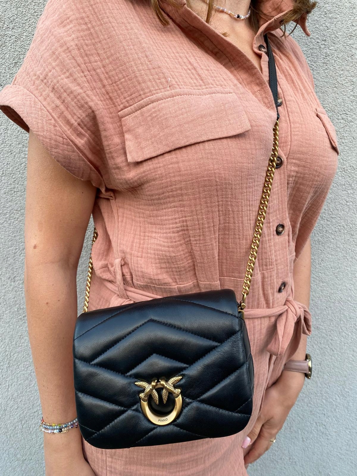 Pinko luxusní dámská kabelka přes rameno Love Click Puff Baby Black Italy