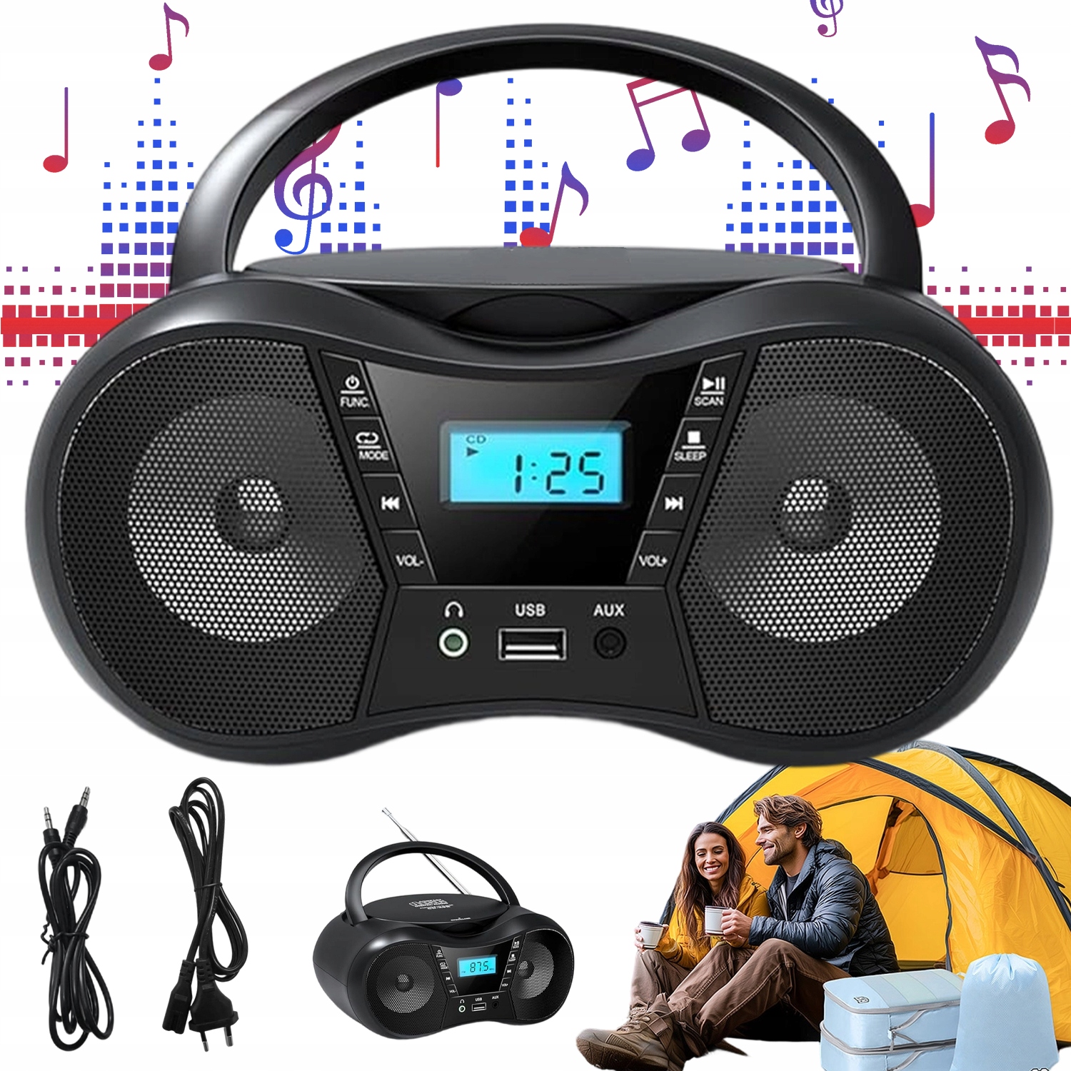 Přehrávač CD Bluetooth Rádio Fm Usb Aux MP3 Cd-r Cd-rw Domácí Kancelář