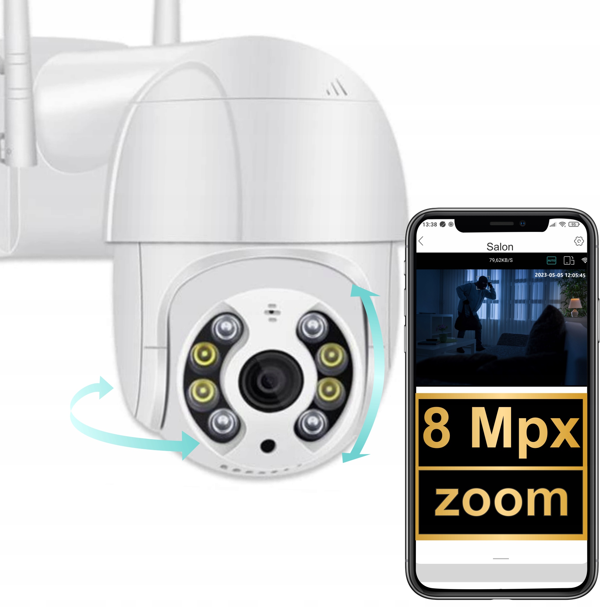 Venkovní Kamera Full Hd Noční Režim IP65 Detekce Pohybu Otočná O 270°