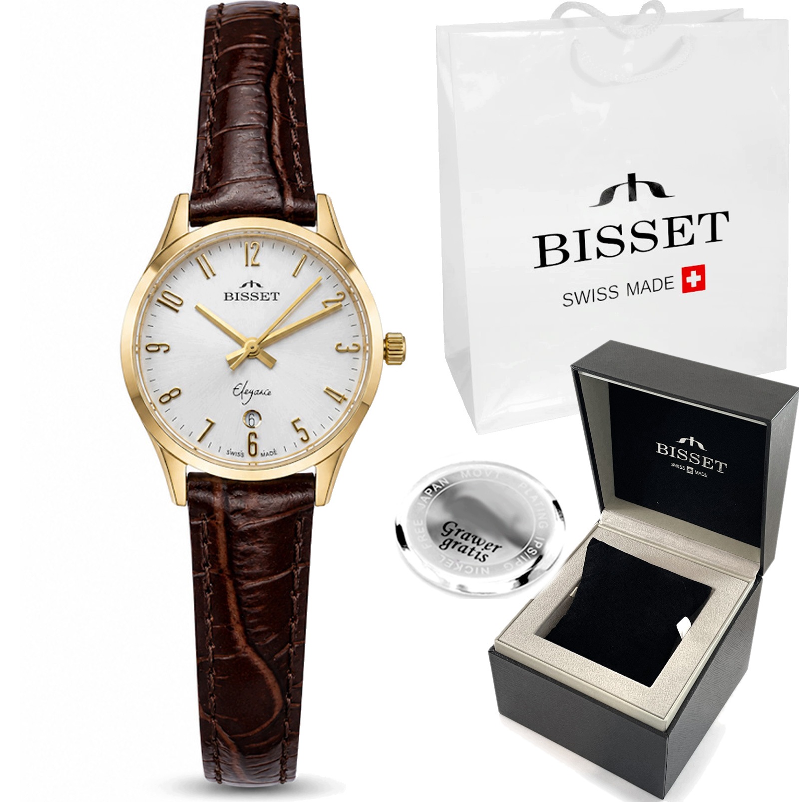 Švýcarské dámské hodinky Bisset Reina Datumovka Gravírování Box