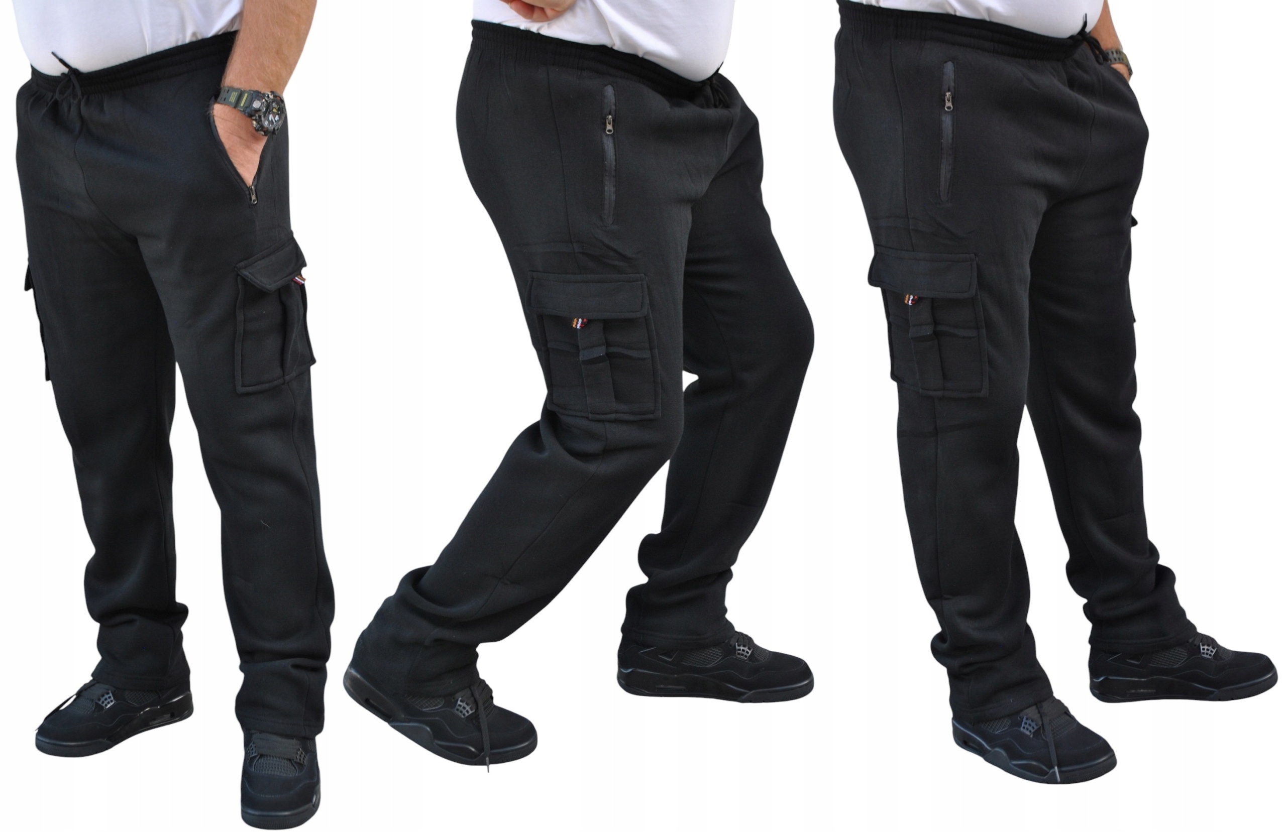 OCIEPLANE BOJÓWKI DRESOWE 4 KIESZENIE CZARNE GRAFIT roz. 4XL PROSTA NOGAWKA Zapięcie wiązanie