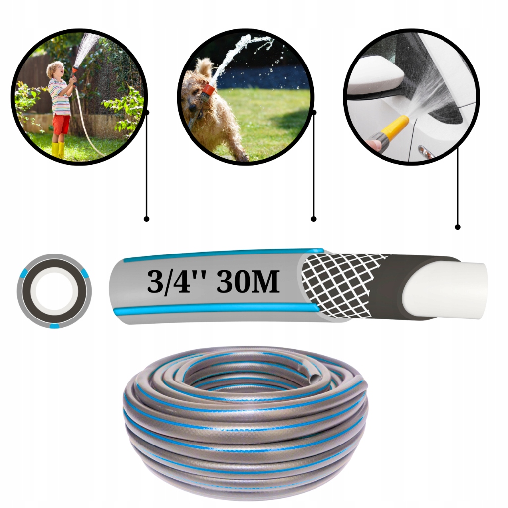 Zahradní Hadice 3/4'' 30 M, Navíjecí, 4-VRSTVÁ, Vyztužená, Pružná, Silná